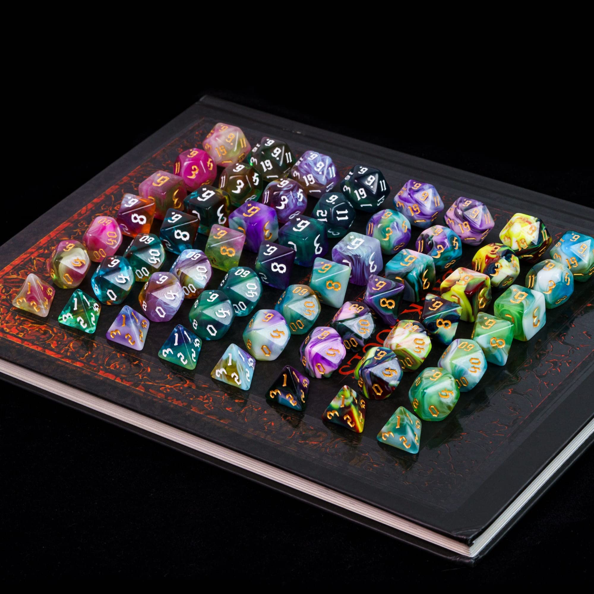 Lot de 8 dés polyédriques, 56 dés DND avec 2 grands sacs en cuir, jeu de dés D&D pour Donjons et Dragons, RPG, jeux de table MTG