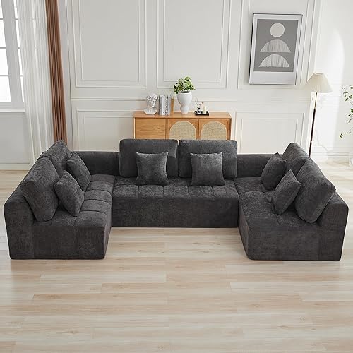 Miniatura 21 de Sofás modulares sin hueso de 140 pulgadas para sala de estar, sofá modular modular de nube comprimida, sofá moderno en forma de U de 9 plazas