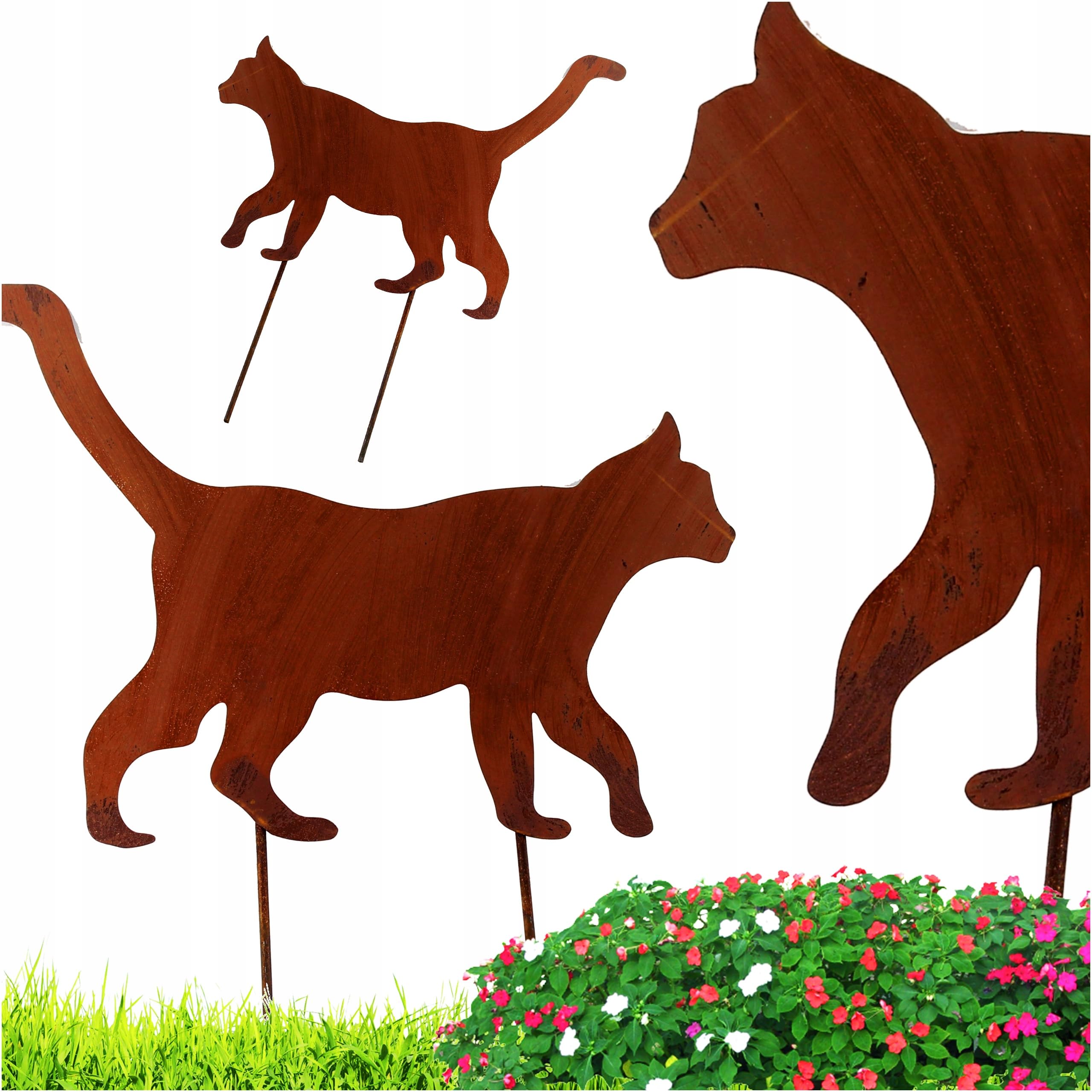 Kapaga - Gartenfigur aus Rost auf Einschlagbeinen - Metall Tierfigur - Edelrost Dekofigur - Tier Figur - Dekoration Gartendeko - Gartendekoration (Katze - Höhe 20 cm)