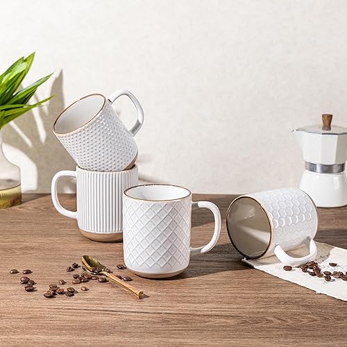 Miniatura 38 de GBHOME Tazas de café apilables de 12 onzas, tazas de café de cerámica con patrones de textura para hombre, mujer, papá, mamá, juego de 4 tazas