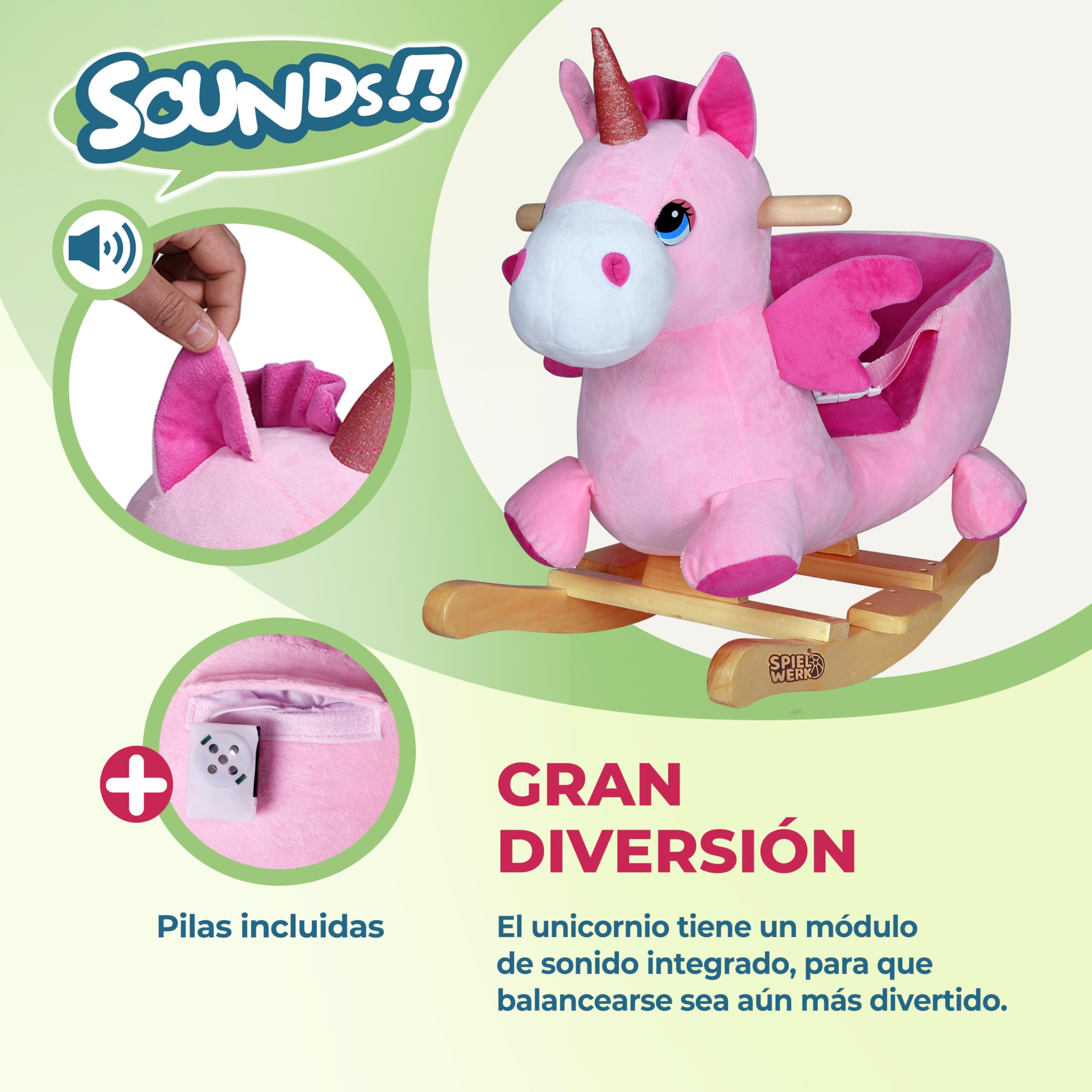 Spielwerk® Unicornio Balancín Mecedora Bebe Animales de Juguete Peluches Felpa Suave Sonido Regalos Originales Bebes 1 Año Columpio Infantil
