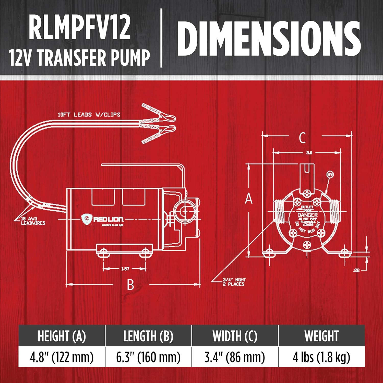 Red Lion RLMPFV12 12-Volt DC, 1/12 HP, 300 GPH Non-Submersible Multi-Purpose Transfer Pump, White, 14942014