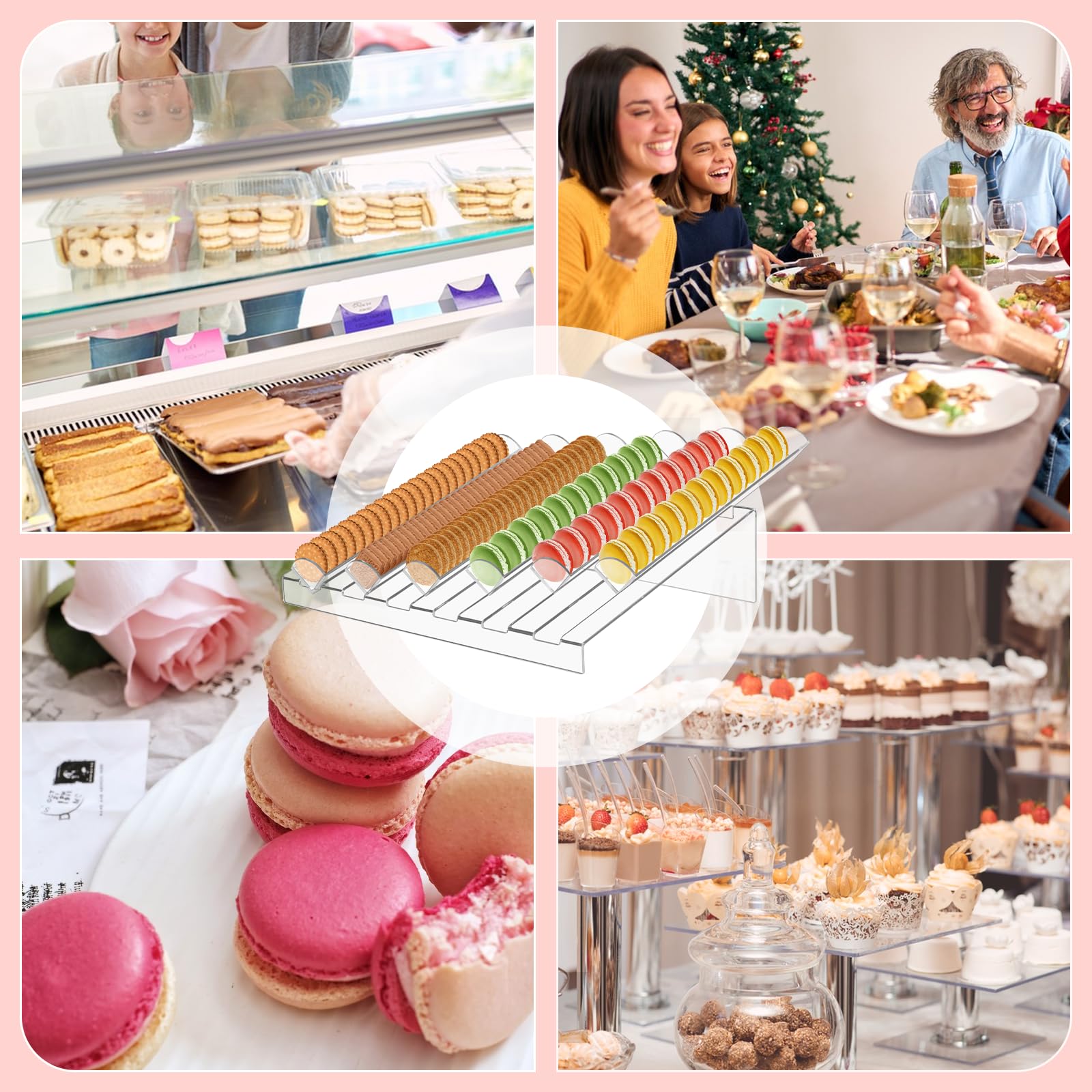 BAOSHISHAN Présentoir à macarons Plateau à macarons en acrylique avec 6 fentes Plateau à biscuits transparent pour fête, mariage, boulangerie, pâtisserie, boutique de desserts