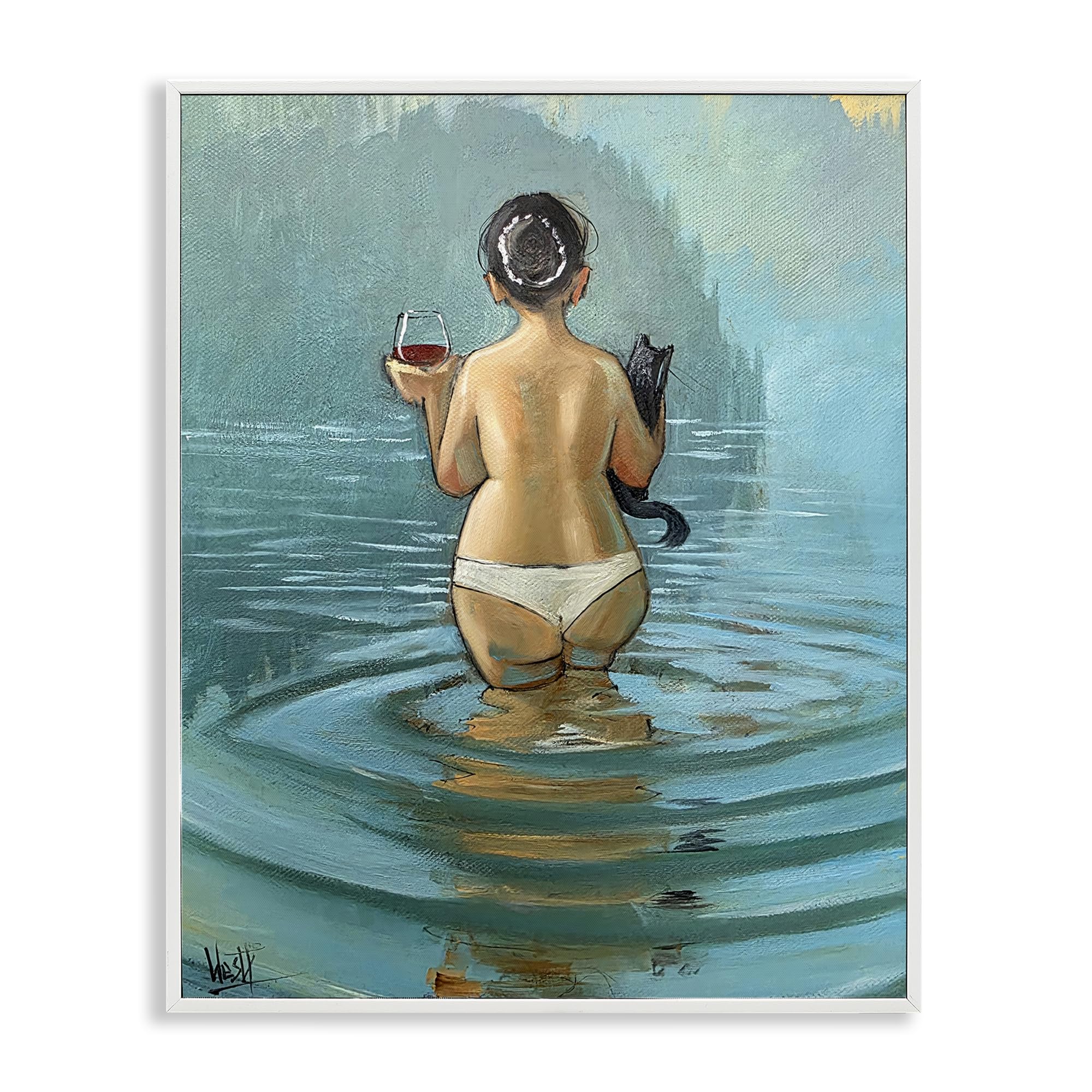'Cat & Wine Dip At Twilight'| Framed Giclee Art