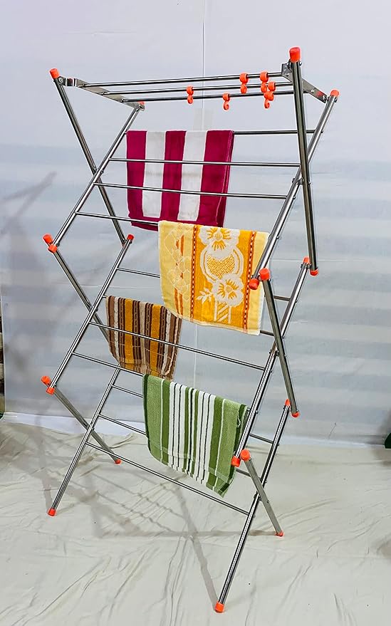 Bluevista ZigZag 4Ft 3 Tier Steel Cloth Stand, Stainless Steel Cloth