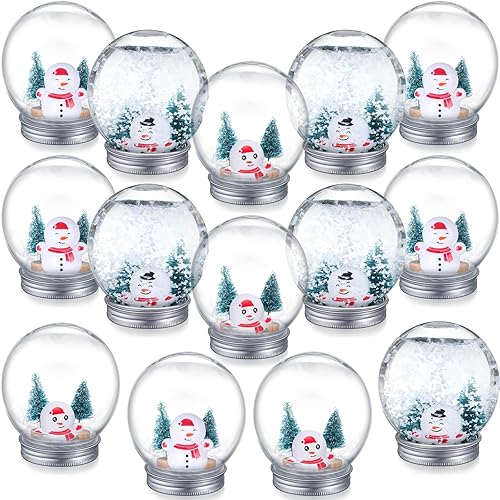 Jerify Juego de 16 globos de nieve de plástico transparente de Navidad, globo de agua con tapa de rosca, árbol de Navidad, copos de nieve