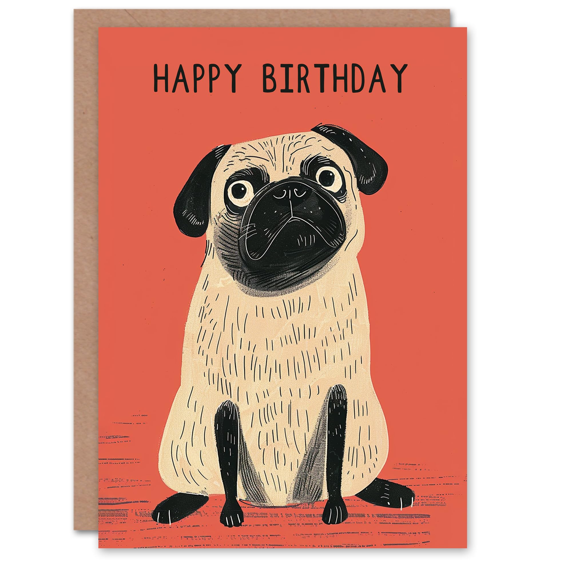 Artery8 Birthday Card Cute Pug Dog Lover Quirky Animal Pet Portrait Blank Arty Art All Occasion Greeting Card