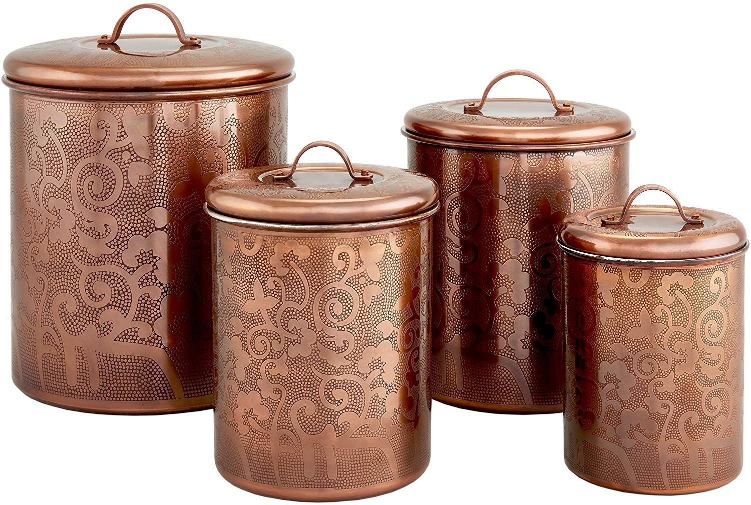 nu steel Nusteel wytrawiona stal nierdzewna 2 QT, piękny pojemnik do przechowywania żywności na blat kuchenny, herbatę, cukier, kawę, Caddy, pojemnik na mąkę z gumową uszczelką, antyczny miedziany