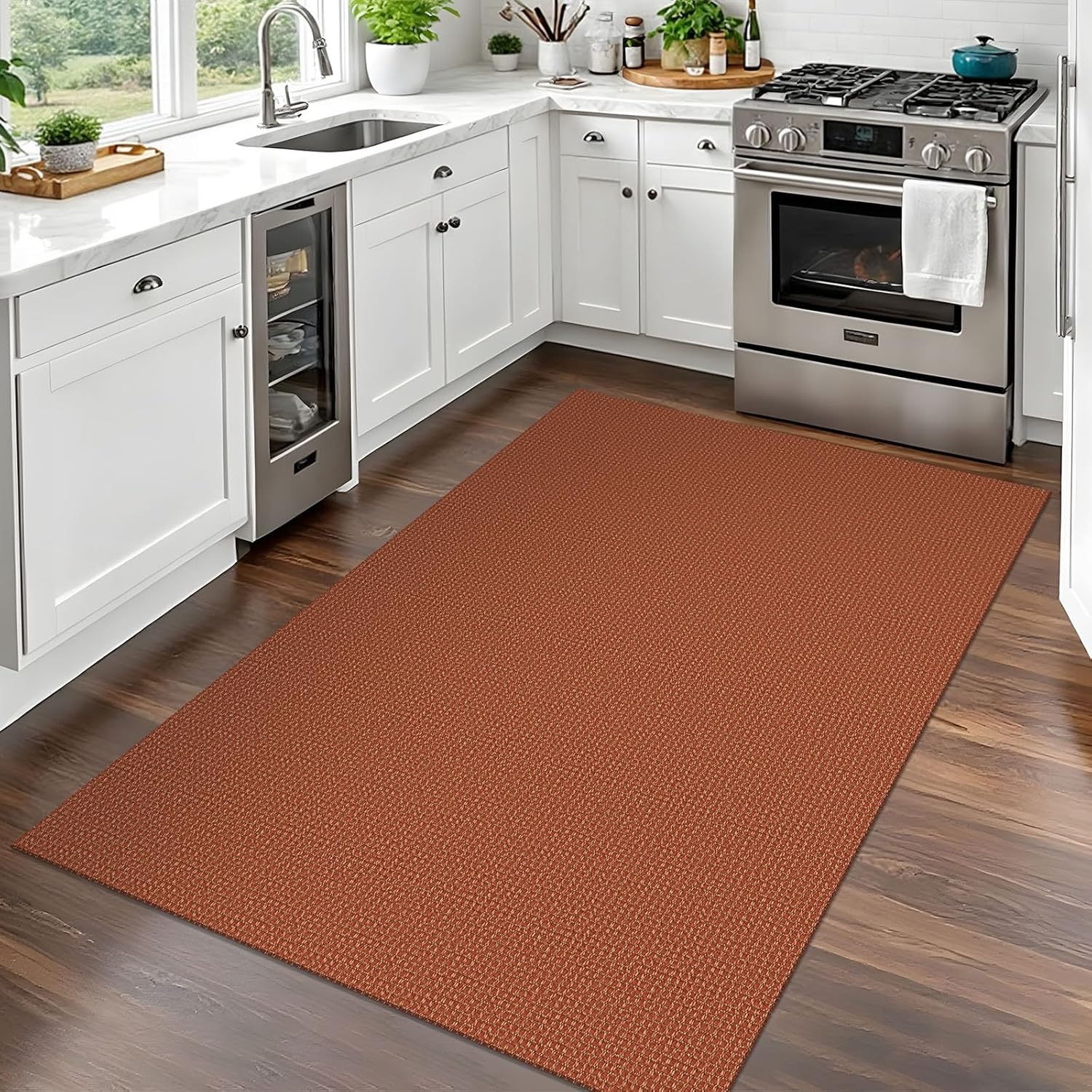 EARTHALL Woven Area Rug 3x5 Ft Washable Rugs for Entryway Braided Non Slip Rubber Backed Throw Rugs Door Mat Indoor Outdoor Entrance Cotton Carpet for Kitchen Foyer Front Door, Rustic Orange/Tan
