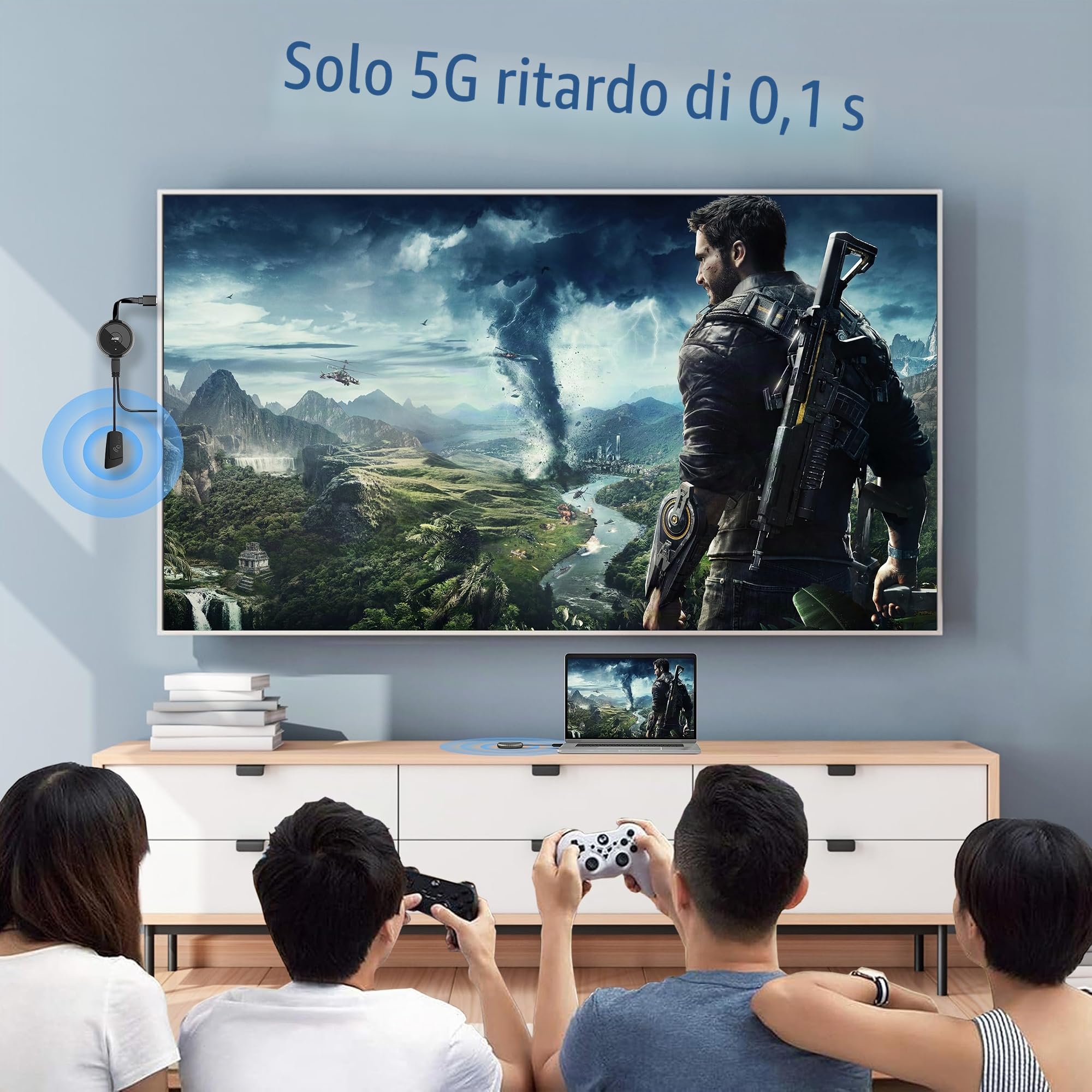 HDMI Wireless, 164FT/50M Trasmettitore e Ricevitore HDMI senza Fili 4K Kit 5G HDMI Wireless Extender, Ricevitore Streaming Audio Video Cast da Laptop/PC/Fotocamera/DVD/Proiettore/Monitor