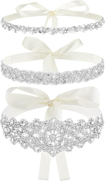 Jecery 3 Pieces Rhinestone Bridal Wedding Sash Belts Handmade Crystal Bridesmaid Sash for Formal Evening Dress Belts