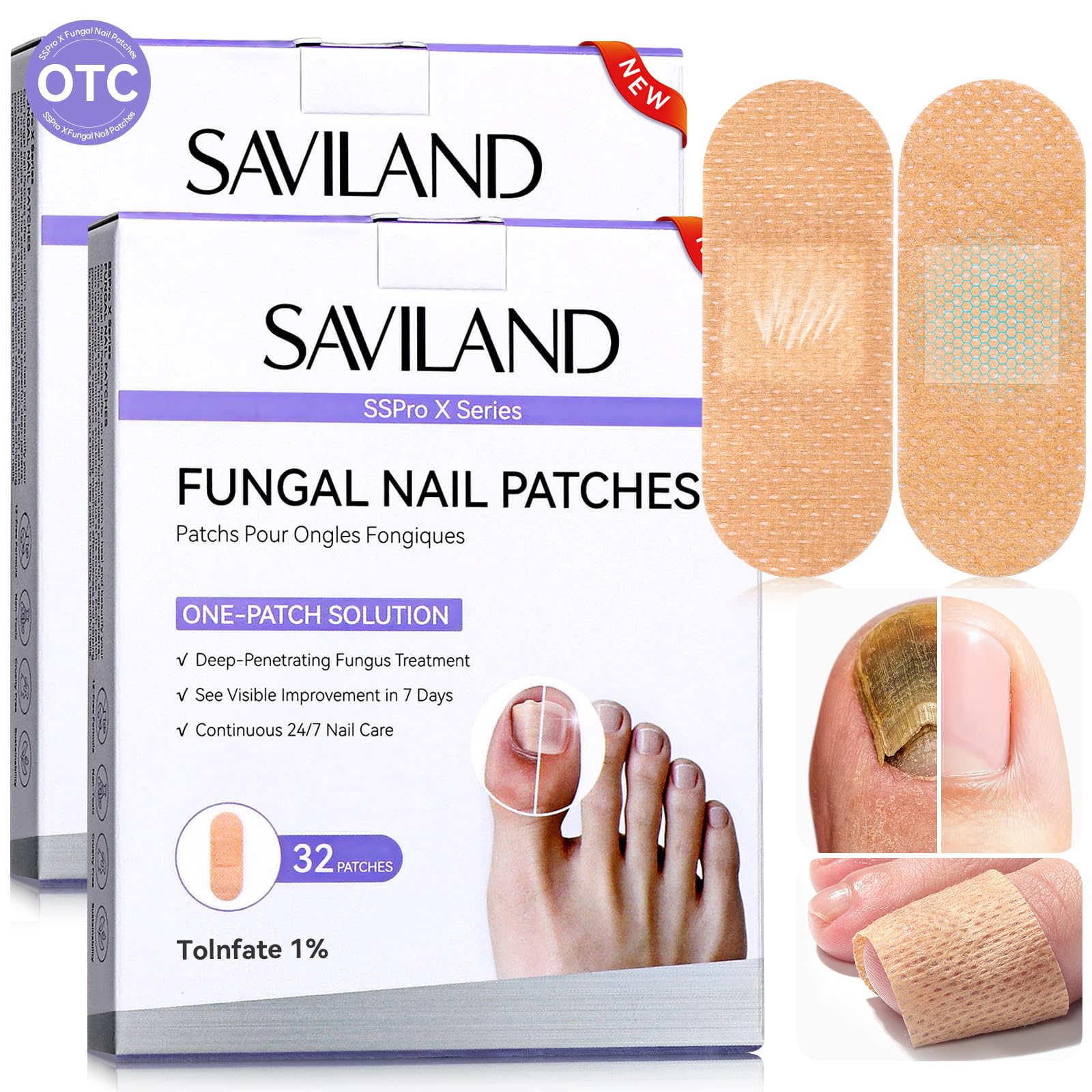 SAVILAND Fungal Nail Patches 1% Tolnaftate for Overnight Nail Repair 64Pcs