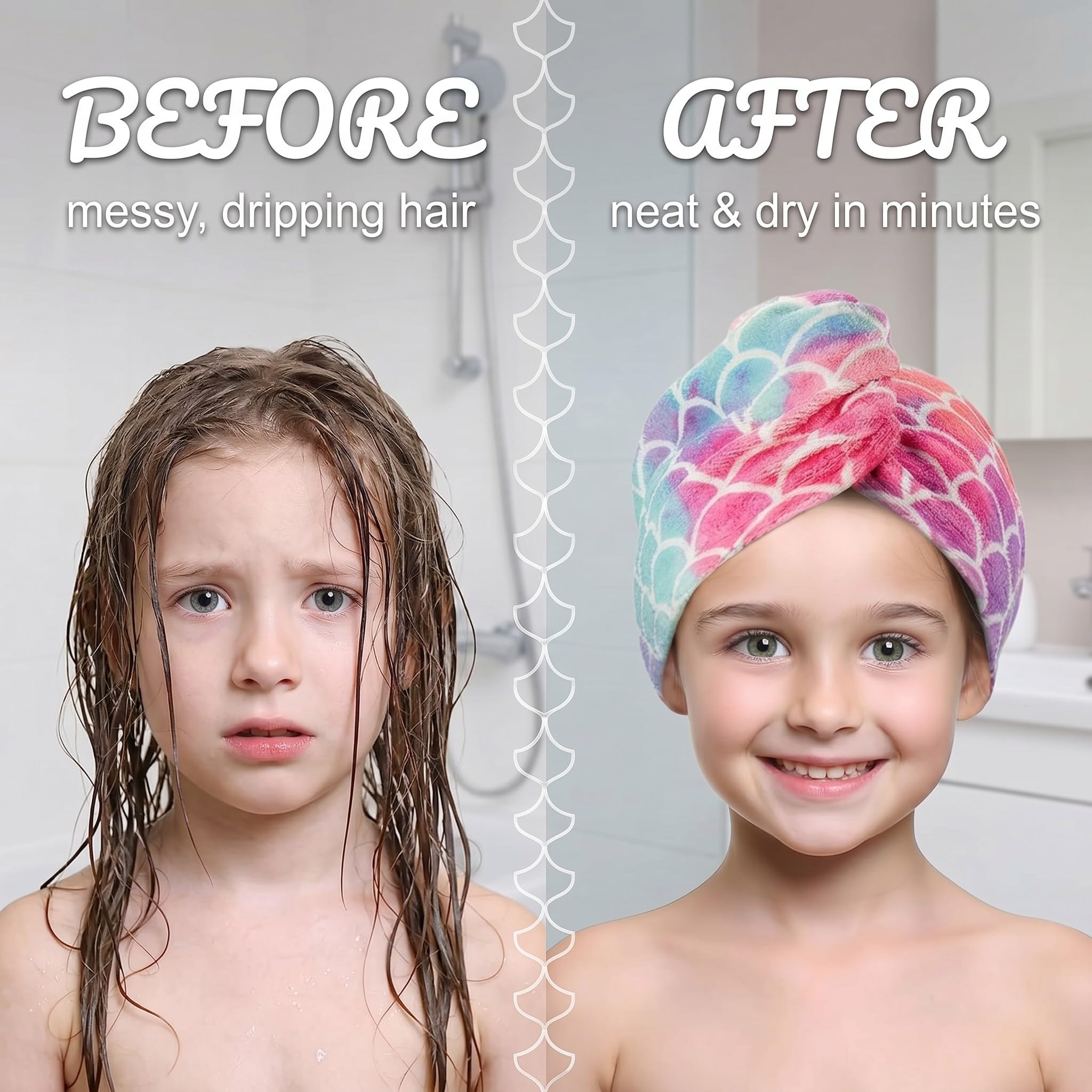 RUKAN Turbante Asciugacapelli, Asciugamano Per Capelli, Asciugamano Capelli Turbante, Asciugamano Microfibra Capelli, Turbante In Microfibra Per Bambini, Stampa A Squame, Asciugatura Rapida