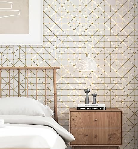 Miniatura 2 de Papel tapiz geométrico para despegar y pegar, papel tapiz autoadhesivo con rayas doradas, papel de contacto para cajones de estantes, papel tapiz