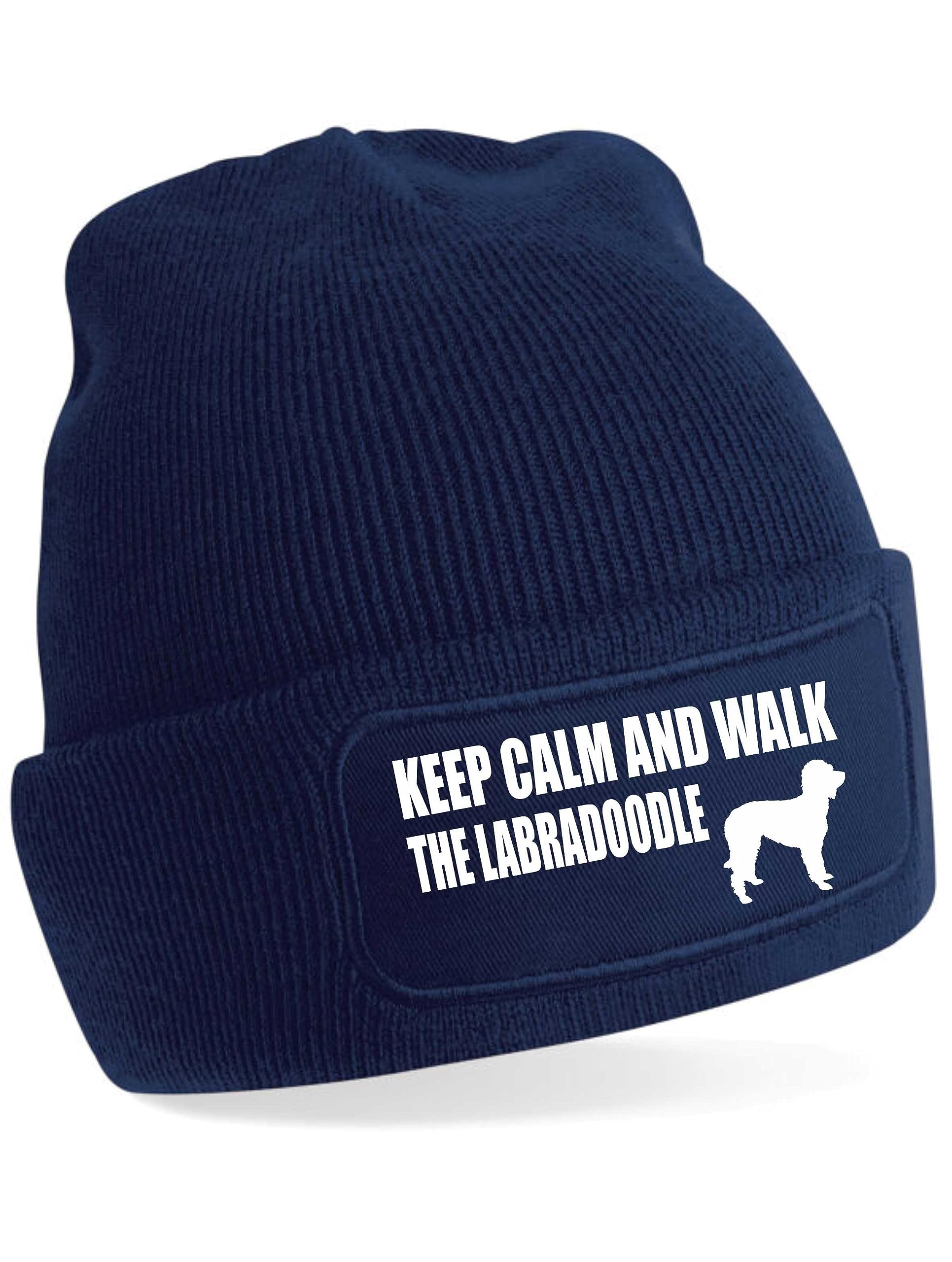 Print4U Keep Calm Walk Labradoodle Beanie Hat Dog Lovers Gift for Men & Ladies Blue