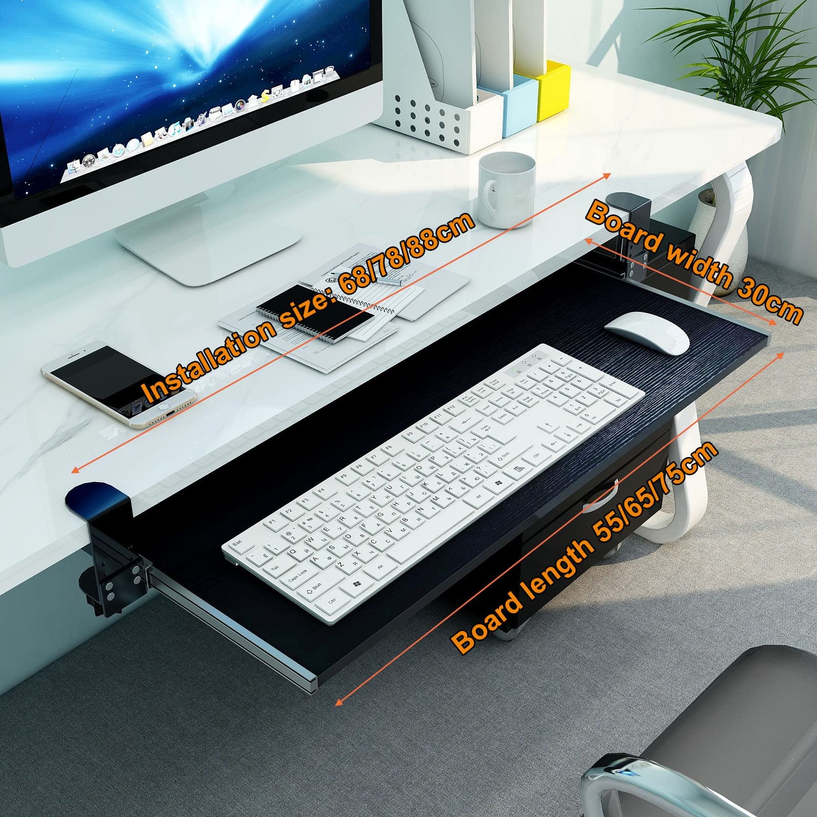 Regulowana drewniana taca na klawiaturę z szynami ślizgowymi Design czerwony kolor 65 x 30 cm 55 x 30 cm idealna do domowego biura i oszczędzających miejsce solutów