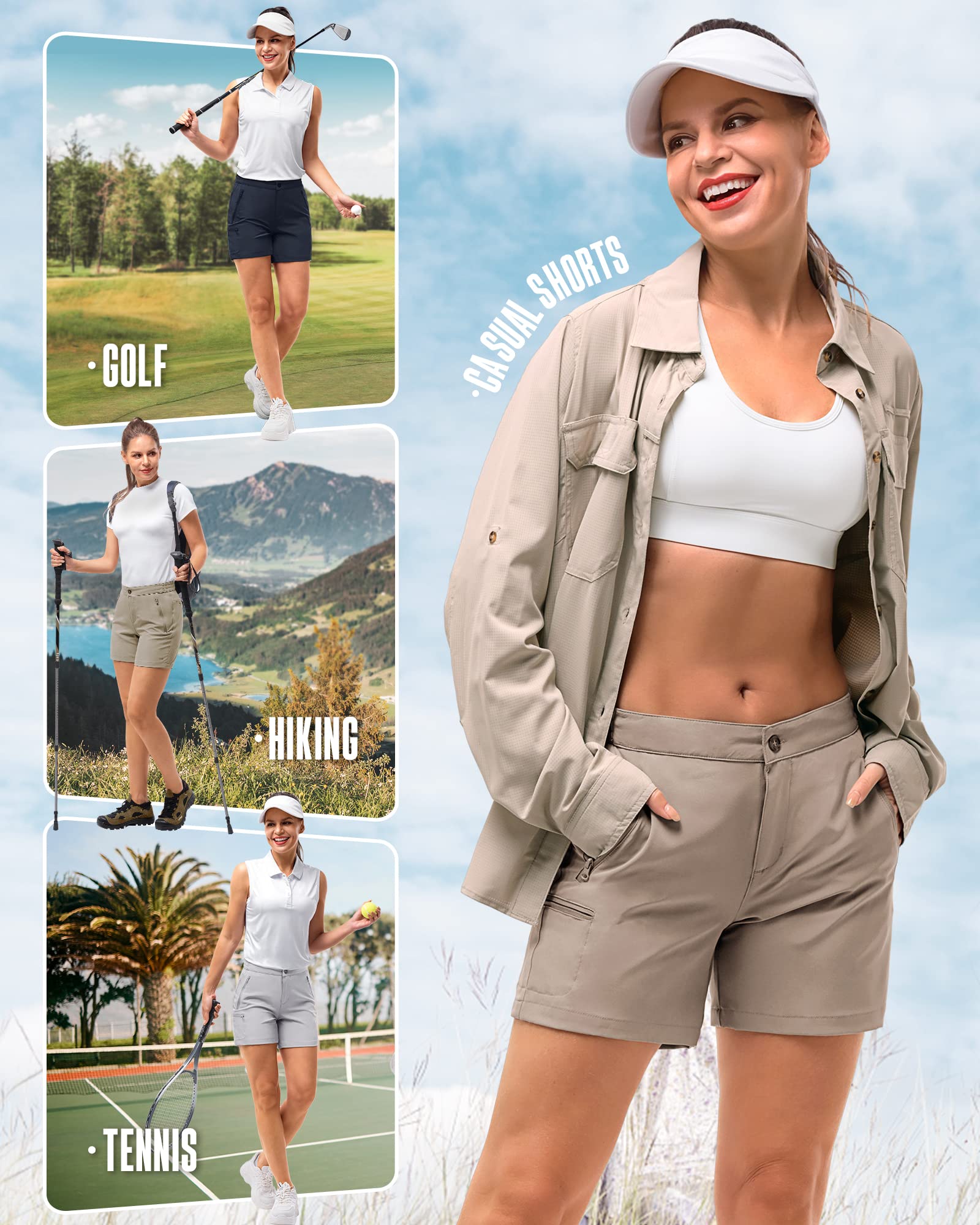 33,000ft Pantaloni corti da trekking, da donna, elasticizzati, leggeri, estivi, UPF50+, per escursioni, campeggio, viaggi