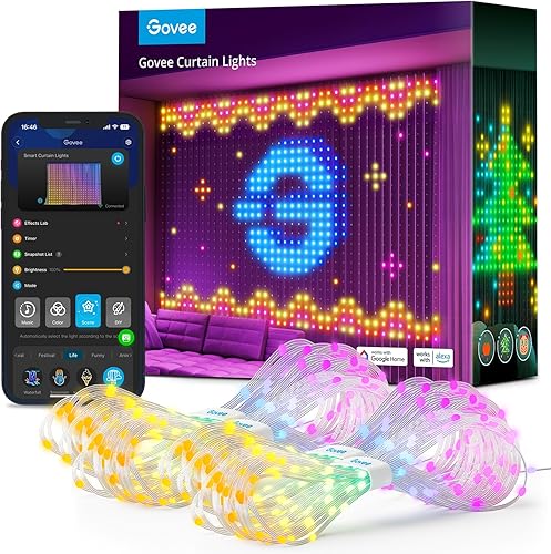 Govee Luces de cortina, luces LED inteligentes WiFi para ventana, luces de ventana que cambian de color, tira de luces dinámicas para pared de