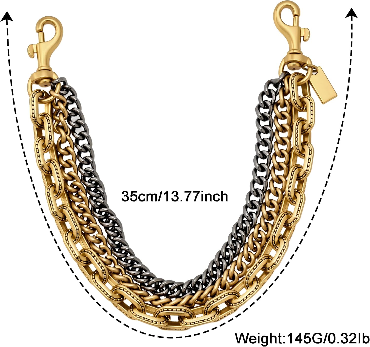 Tri Layered Gold Bag Chains for Handbags, Wallets&Jeans - Vintage Purse Charm Chain Gift for Women&Men