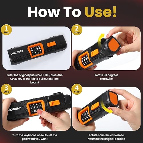 Miniatura 4 de Cerradura de bicicleta resistente con cable de acero de 5 pies, combinación reiniciable de 4 dígitos, bloqueo de cable duradero para protección