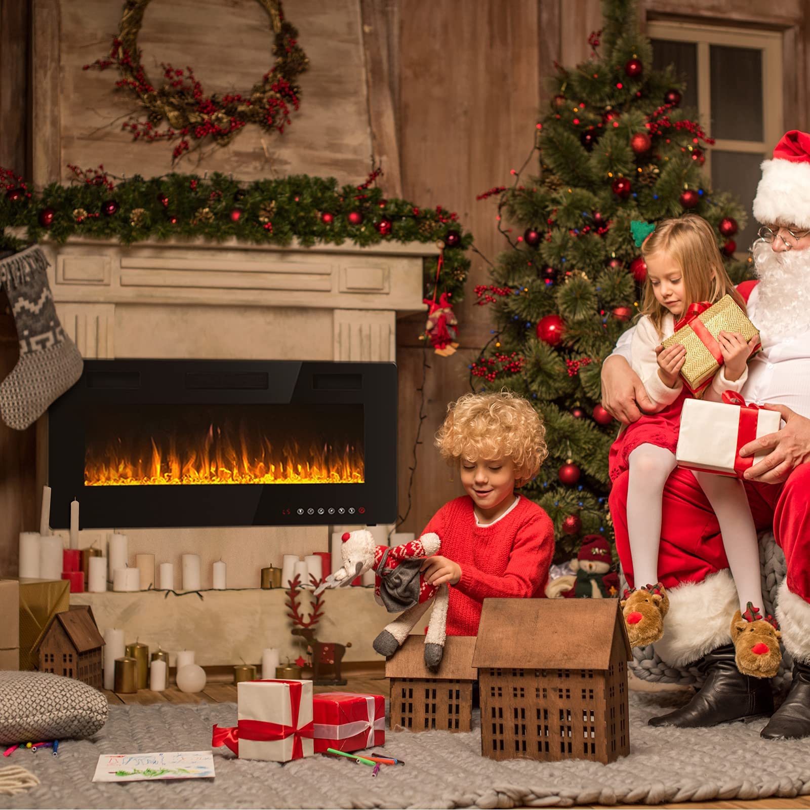 BizHomart Doris 60 Electric Fireplace, Recessed & Wall Mounted