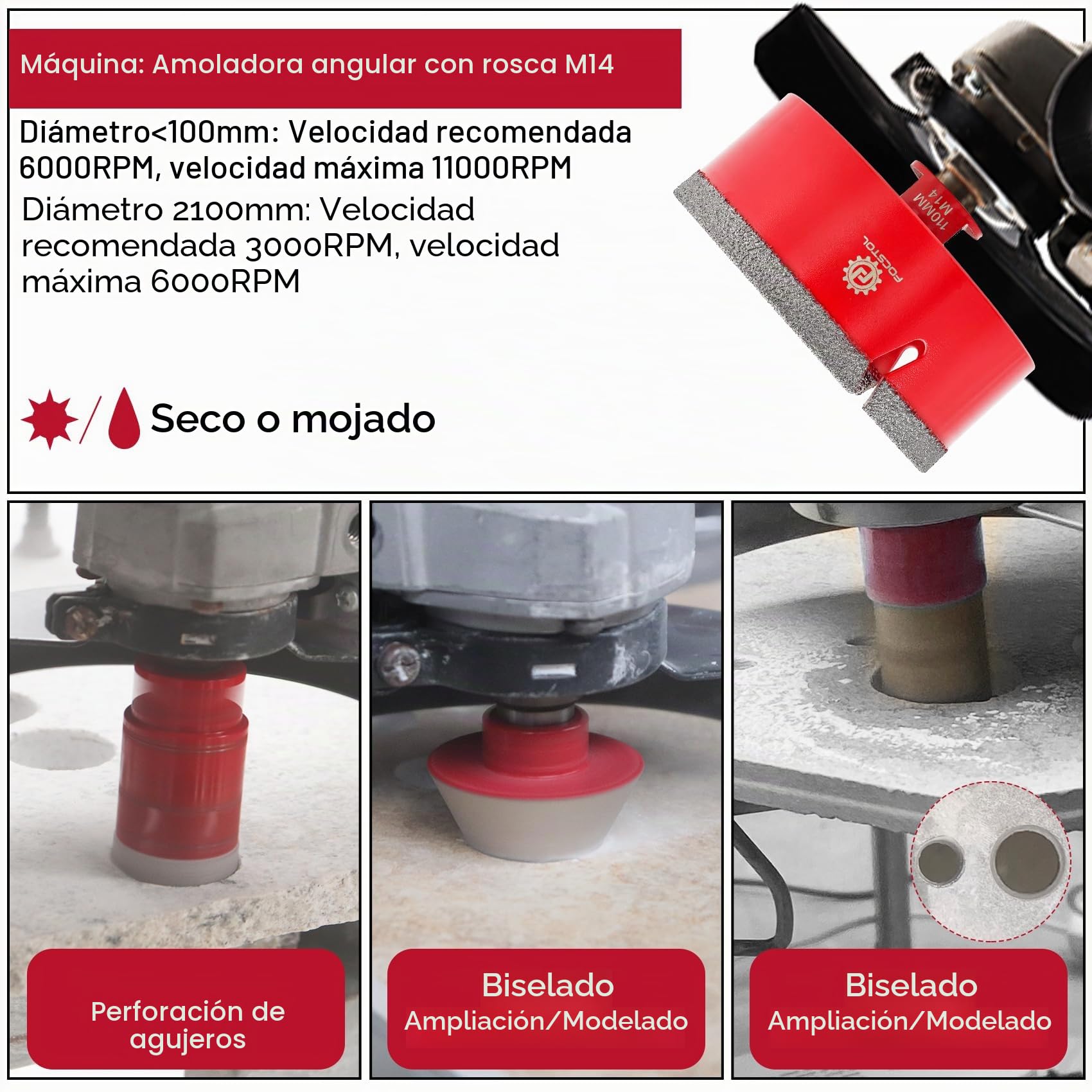FOCSTOL Juego de Brocas Diamante - Corona Diamante para Porcelanico Cerámica Mármol Granito