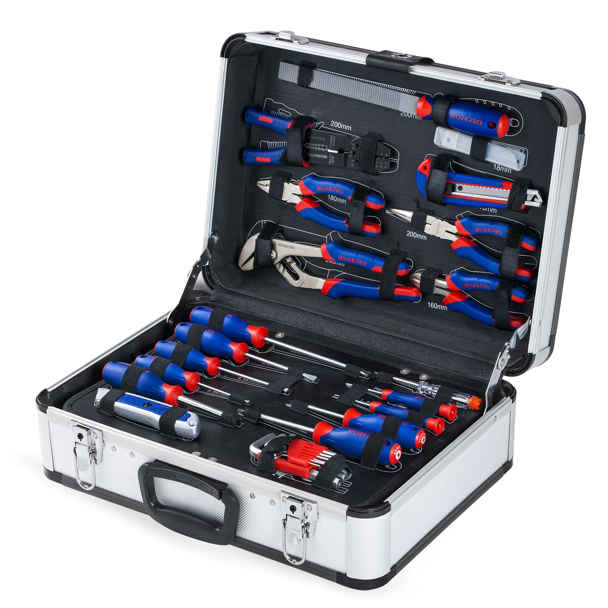 WORKPRO 119 PC Maletín de Herramientas Completas, Caja Herramienta Metálica, Herramientas Universales, Kit Versátil Herramientas Portátil para Reparaciones Diarias, Perfecto Hogar y Oficina