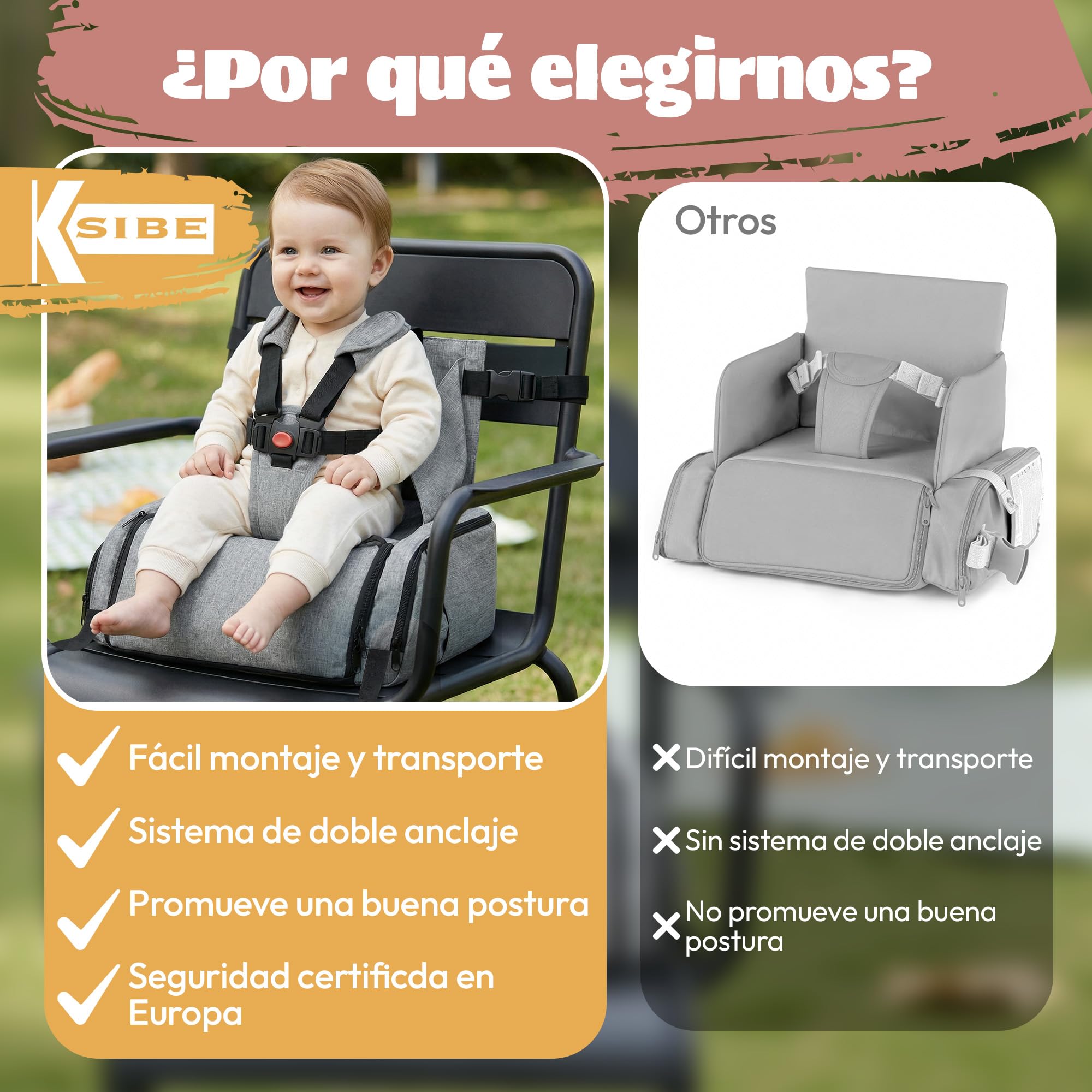 Trona portatil bebe 2 en 1 - Plegable, ligera, resistente al agua, material premium, gran capacidad XXL, incluye bolsa de regalo - Asiento seguro para comer