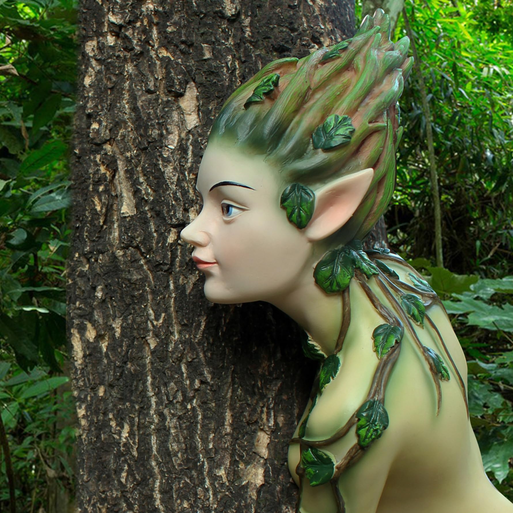 Fairy Tree Hugger, decoración de caras de resina resistente a la intemperie al aire libre, decoración divertida de los árboles al aire libre, decoración de troncal de árbol fácil de instalar para pat