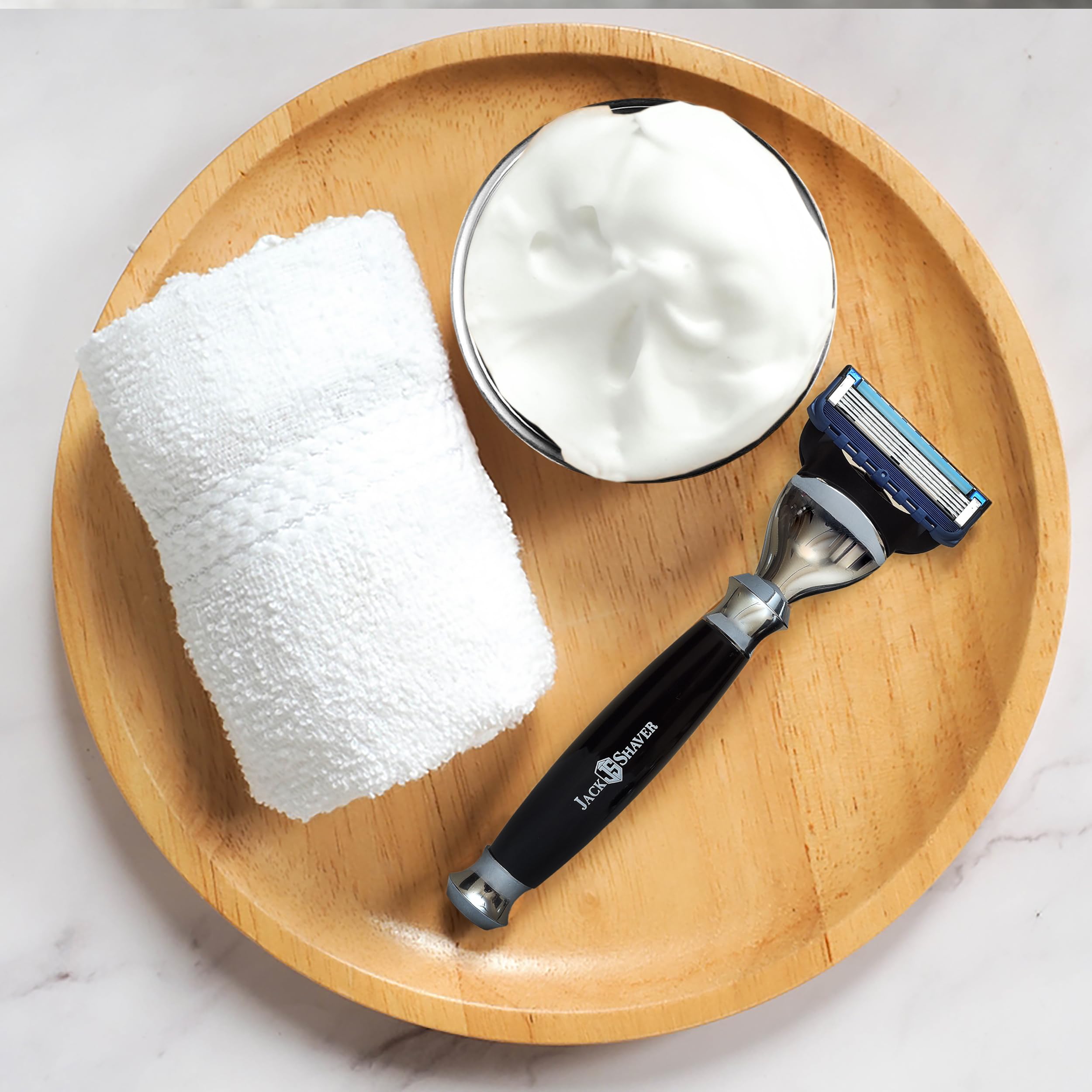 Set da barba da uomo, kit da barba personale da 5 pezzi, rasoio da barba a 5 bordi, pennello da barba in tasso sintetico, sapone e ciotola, supporto da barba, miglior regalo per uomini