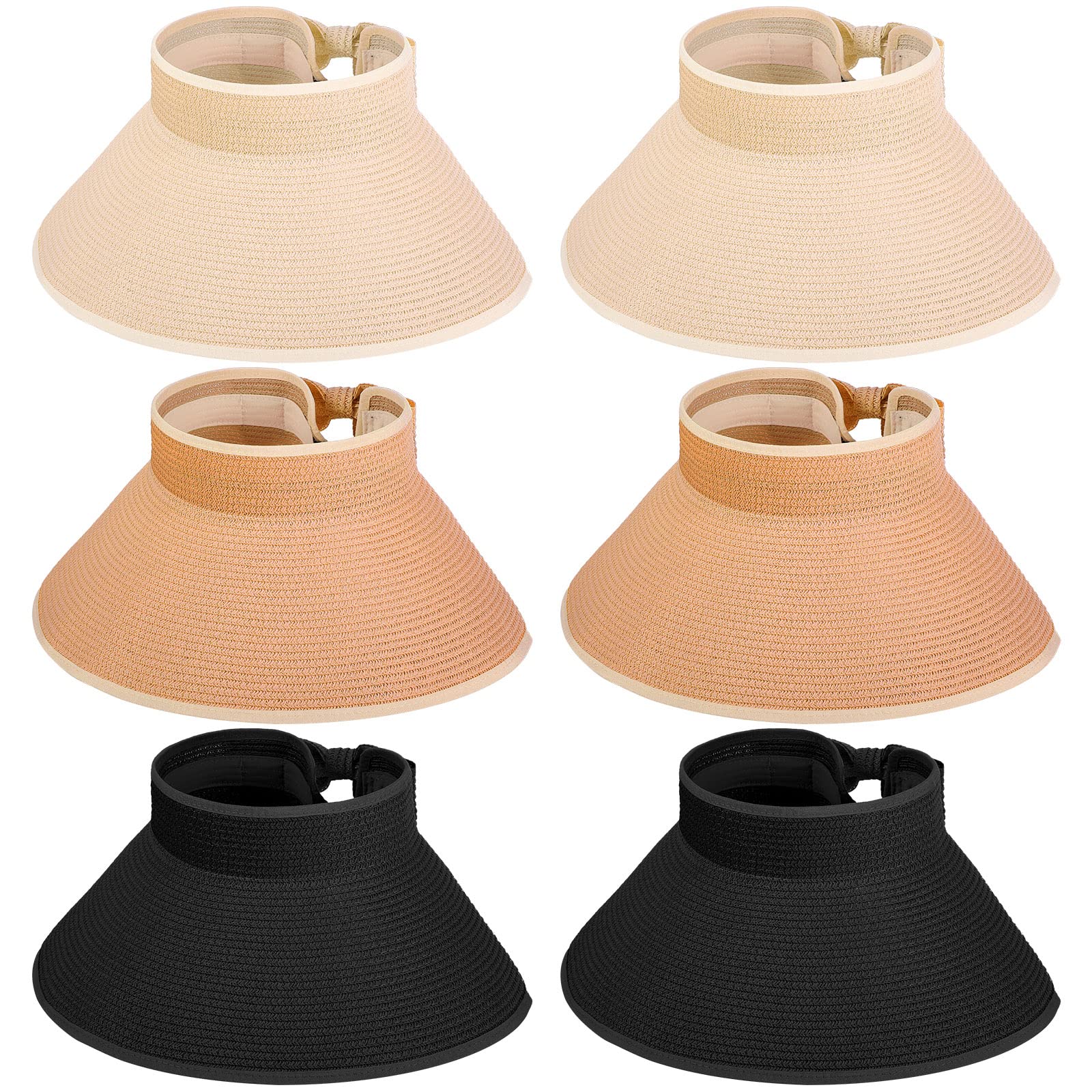 6 piezas de sombrero de paja plegable de verano para playa, visera ancha para cola de caballo para mujer, gorras ajustables para niñas de viaje, Colores clásicos