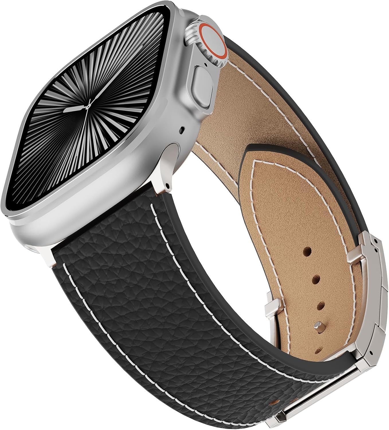 Genuine Leather Band Compatible with Apple Watch 49mm 46mm 45mm 44mm 42mm for Men,Leather Replacement Strap with Magnetic Buckle for iWatch Ultra 3 2 1 Series11 10 9 8 7 6 5 4 SE 3 2 1 - Image 4