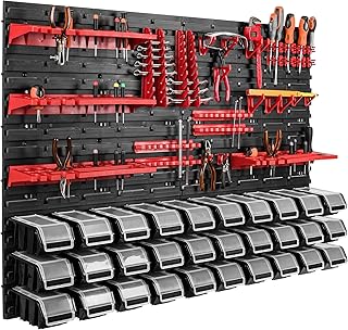 botle Lagersystem Wandregal Werkzeughalterungen Stapelboxen Schüttenregal Sichtlagerkästen Extra Starke Wandplatten Regal Erweiterbar Werkstattregal Lagerregal (Schwarz)