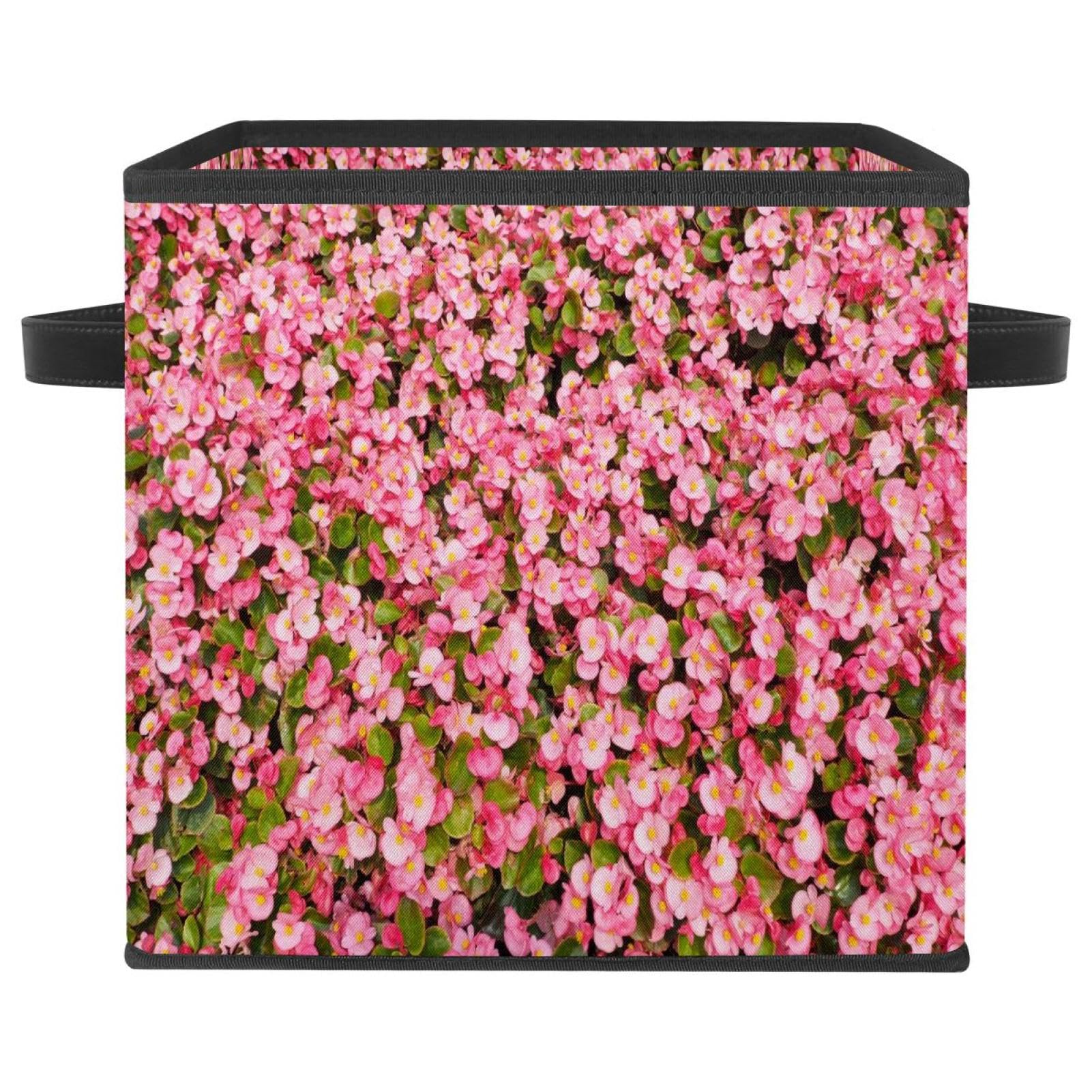 Boîte de rangement en tissu avec poignées bac pliable placard maison fleurs