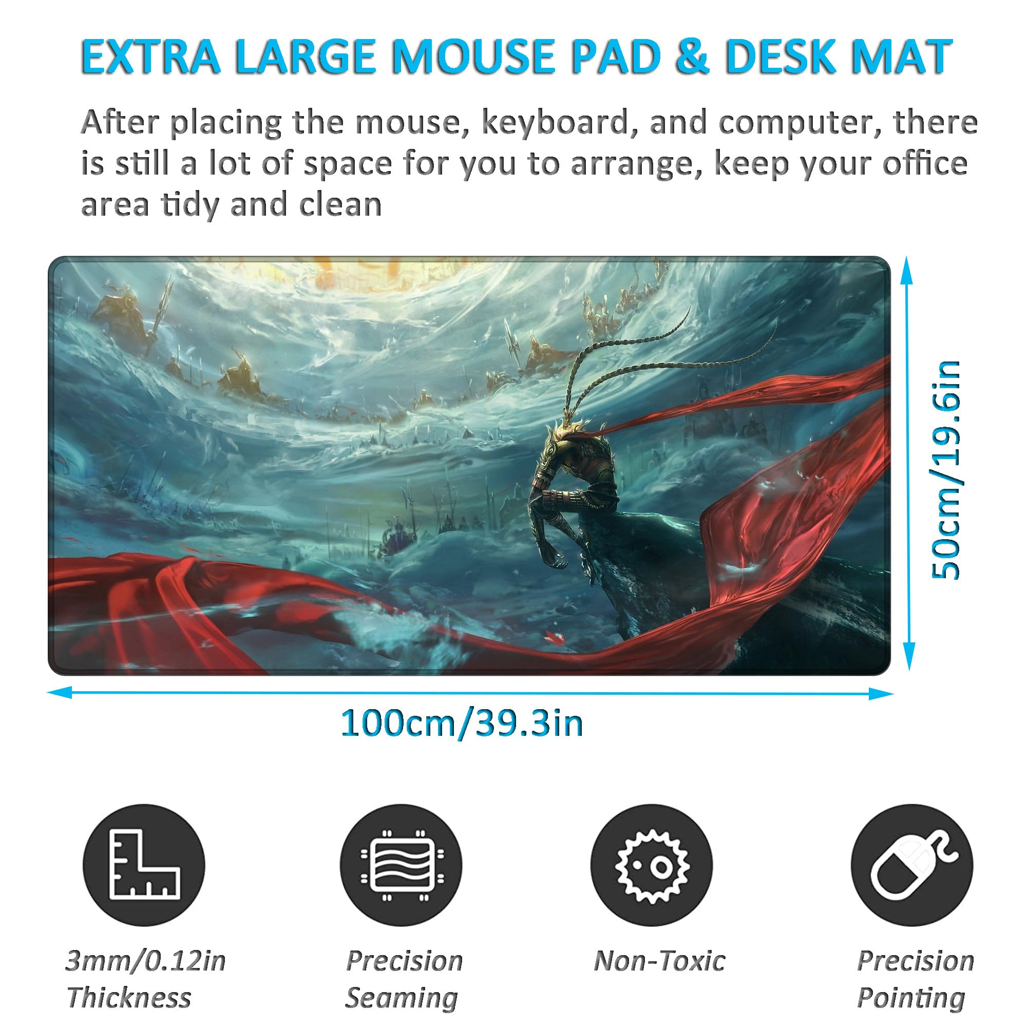 LL-COEUR XXL Gaming Tappetino per Mouse Pad Laptop Scenario Scrivania Mat 1000x500x3mm (WUKONG)