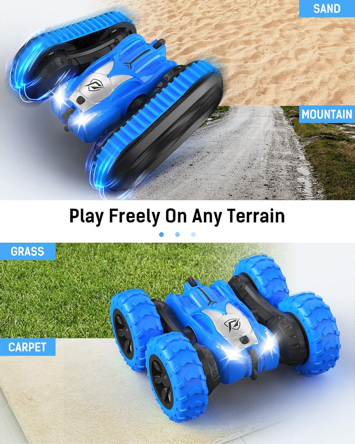 Toys for 5-12 Year Old Boys, 2 in-1 Rc Stunt Car for Kids and 2.4Ghz 4WD 360 Rotating with Headlights, Cool Remote Control Car Present Christmas Birthday Gifts for Kids Aged 4+
