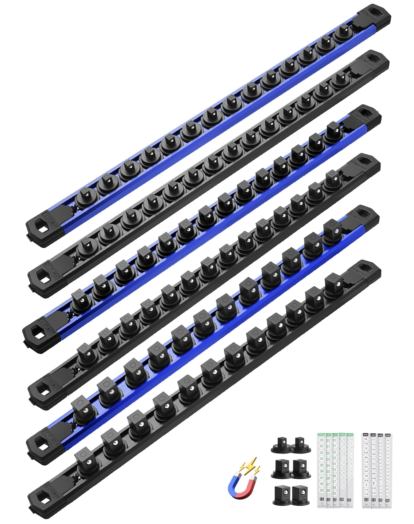ALOANES Magnetic Socket Organizer, 1/2,3/8,1/4" 80 Clips (Blue&amp;Black, 6PC)