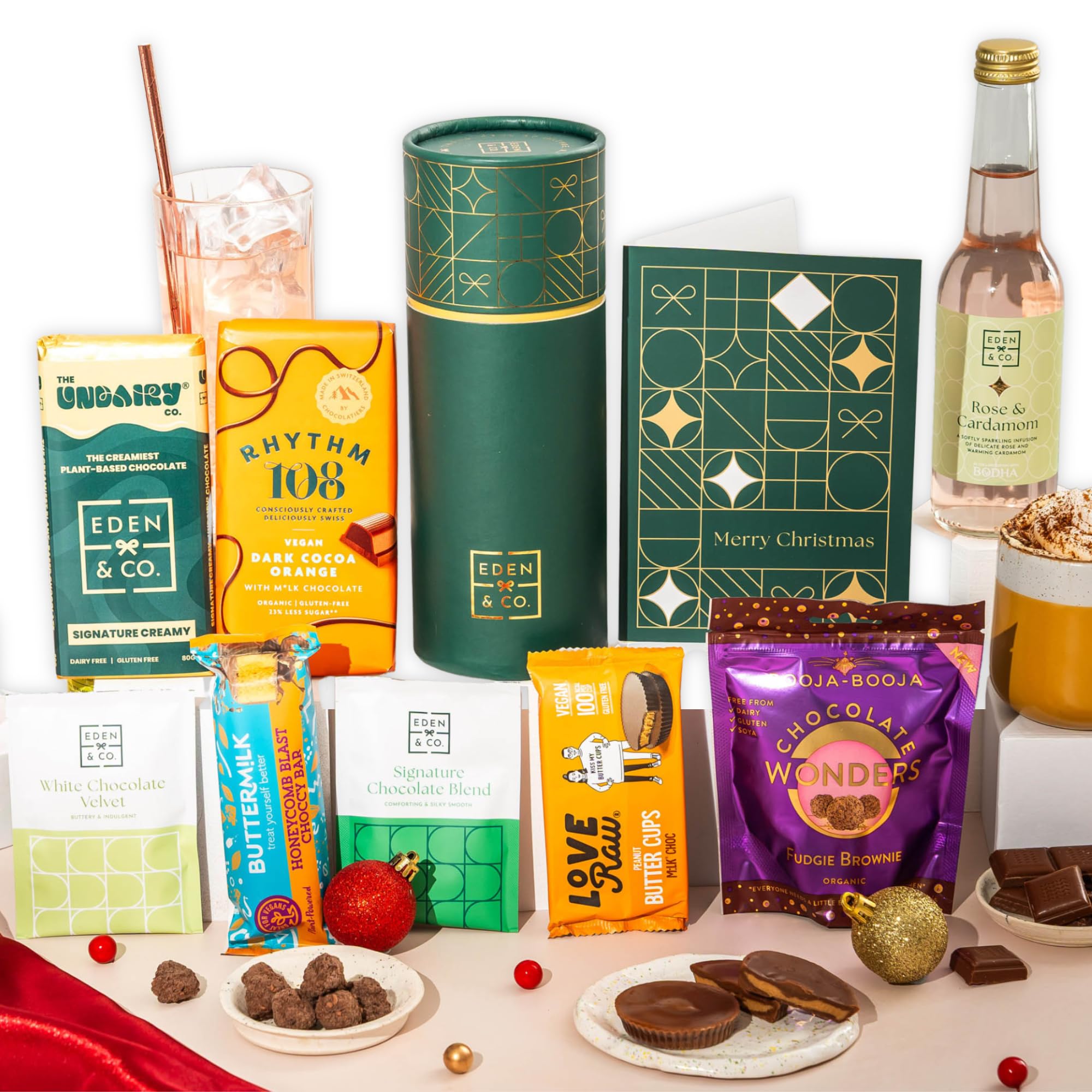 Gluten Free Hamper Gift Box with Truffles & Hot Chocolate Set, Christmas Presents for Her by EDEN & CO