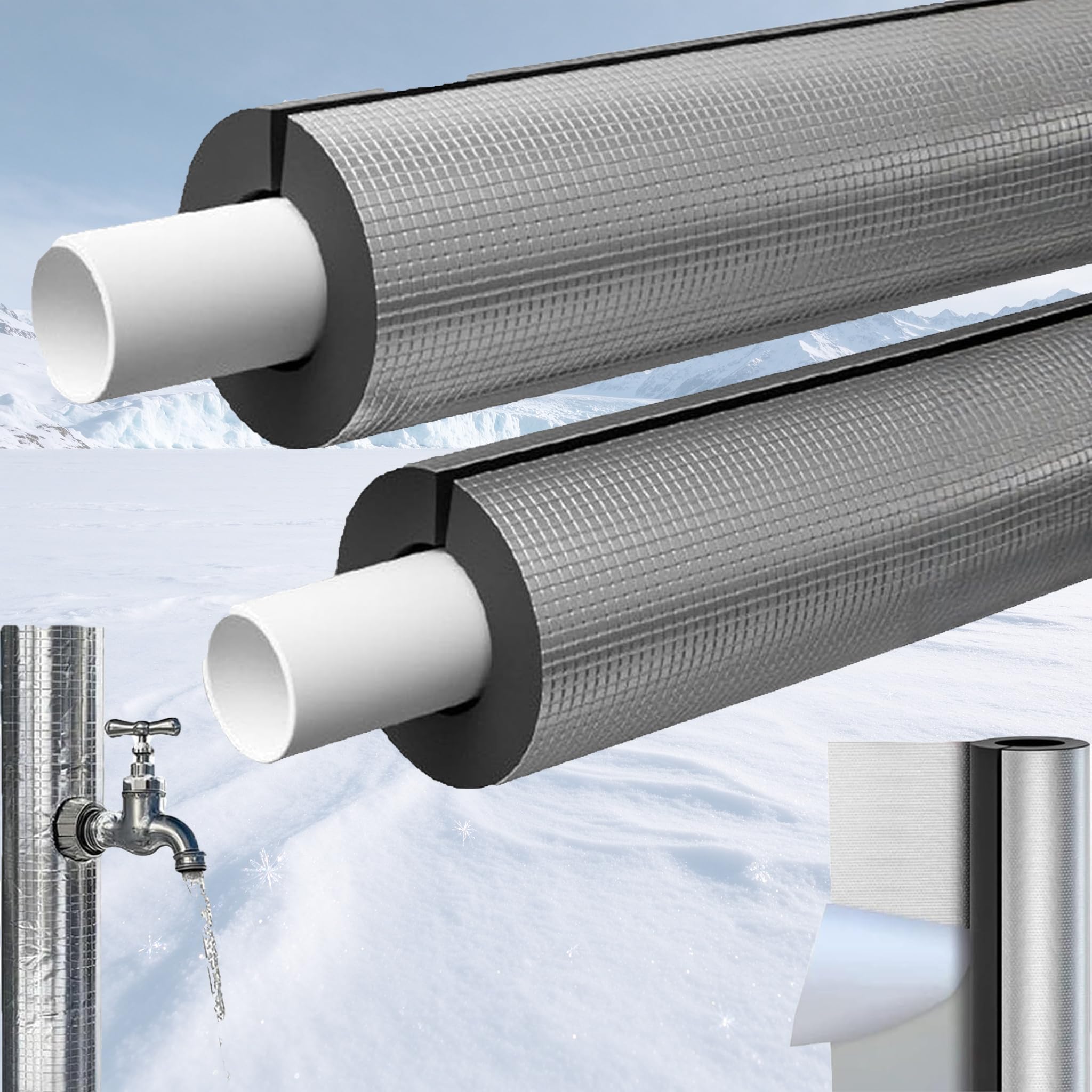 (ID)110mm x (T)30mm Isolante per Tubature Autoadesivo Foglio Alluminio