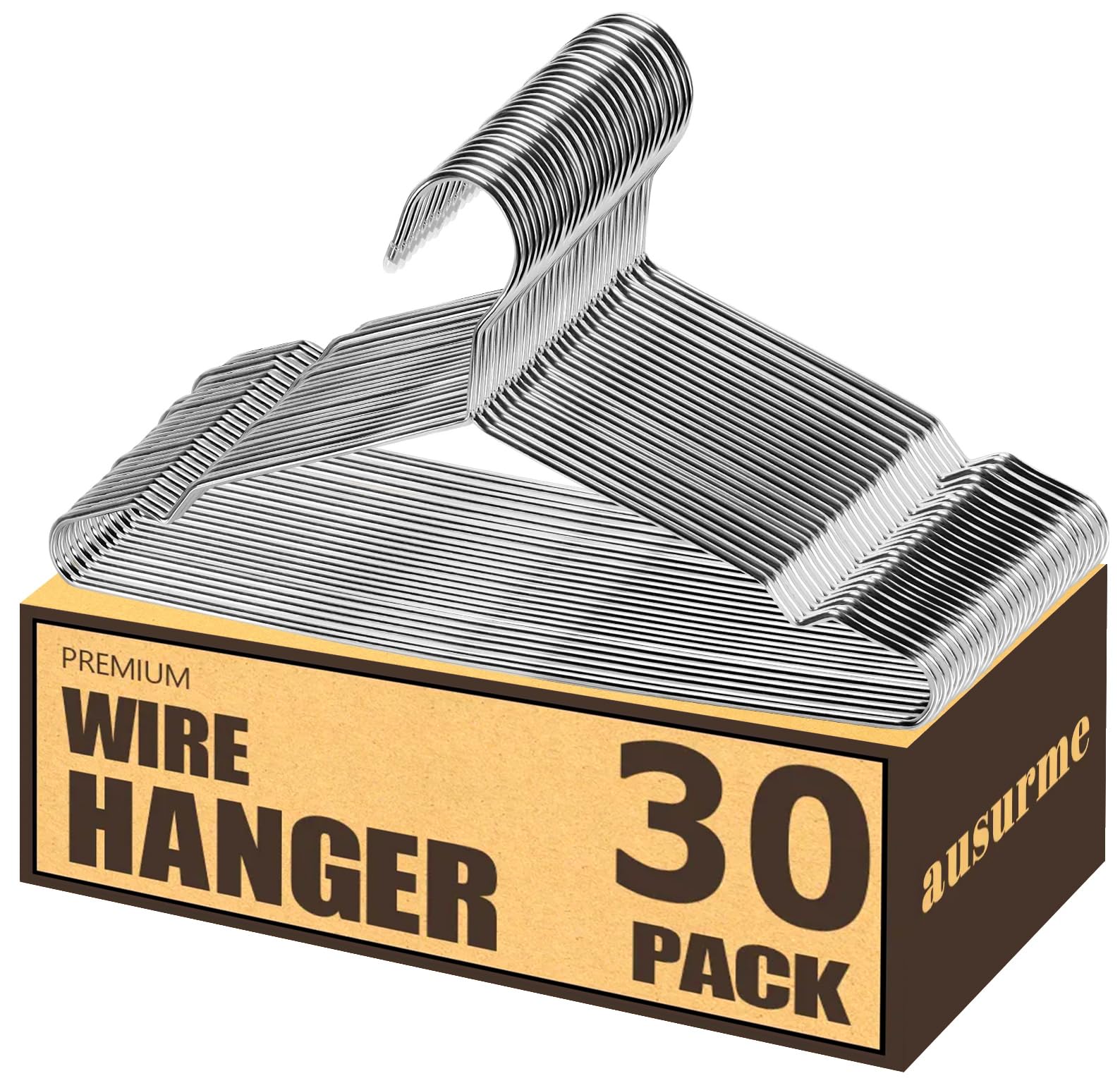 Wire Hangers,Heavy Duty Clothes Hanger,Silver Metal Hangers,Stainless Steel Coat Hanger with Non Slip Notch,Ultra Thin Space Saving Wire Hanger 16.5 Inch (30)