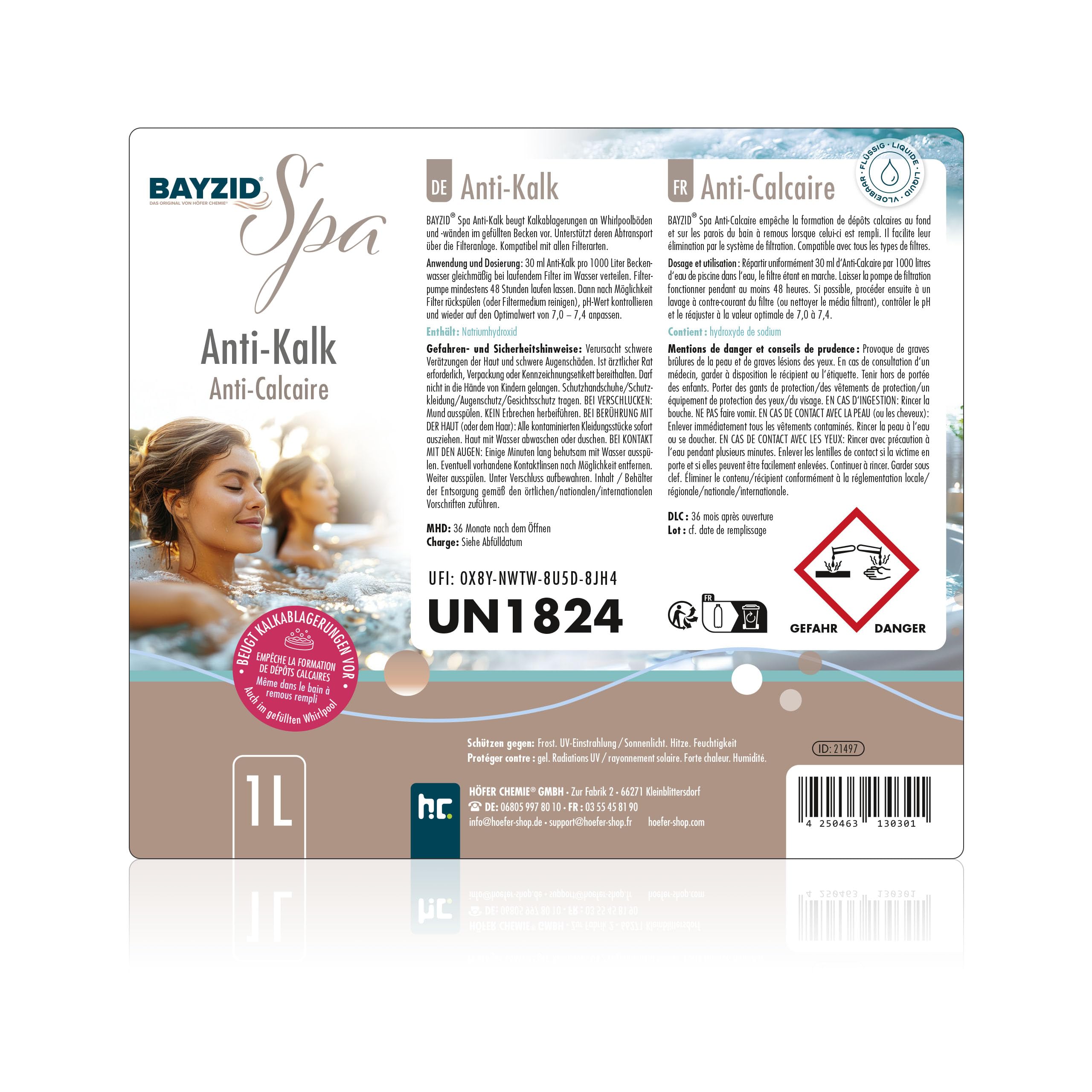 Bayzid SPA Anti-Calcaire 6 x 1 L - Anti-Calcaire Piscine - Qualité Premium
