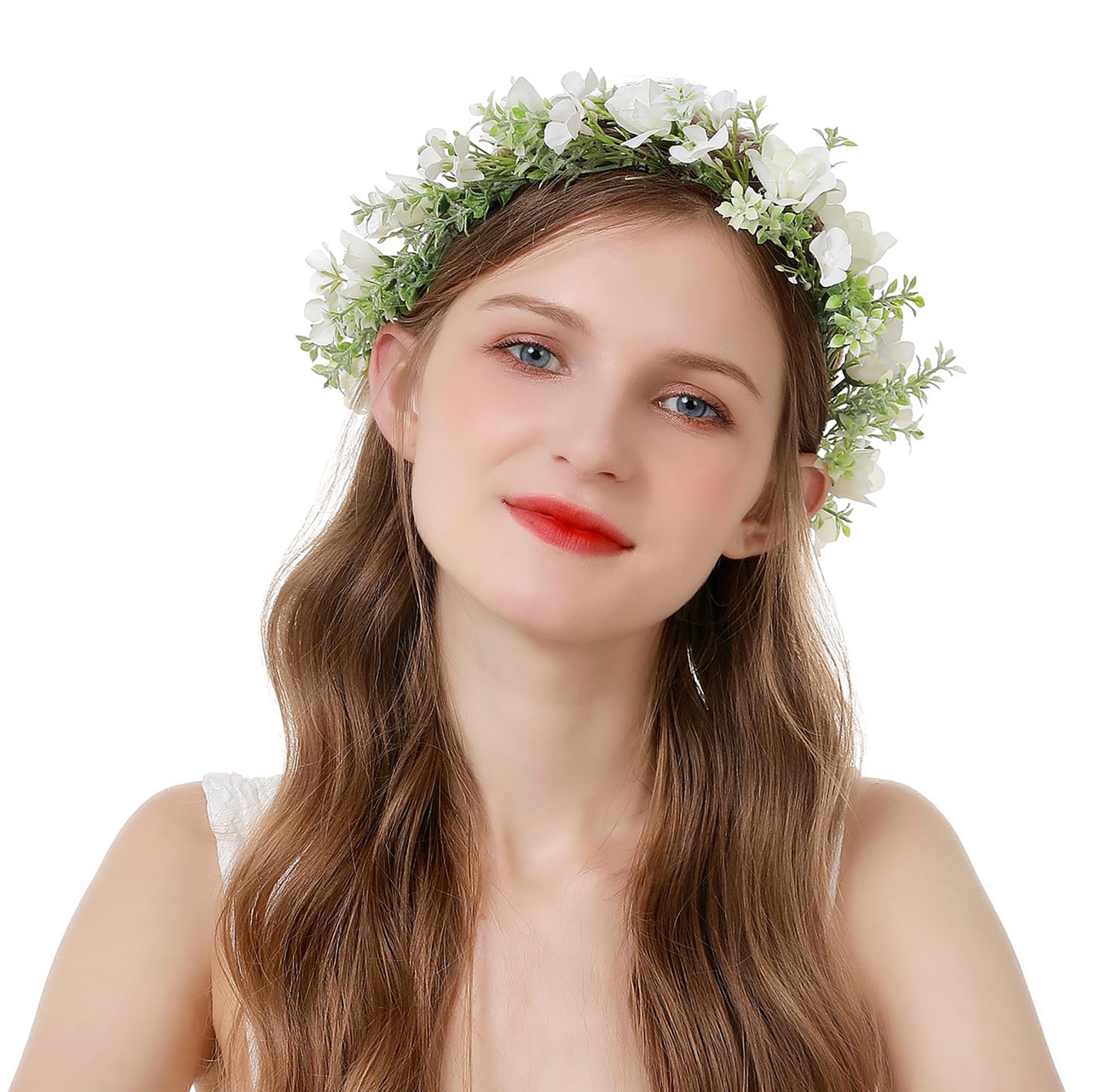 Brikuinr Flower Halo Floral Crown Wreath Flower Headband Hair Wreath Floral Headpiece Boho with Ribbon Wedding Party Festival - Image 3