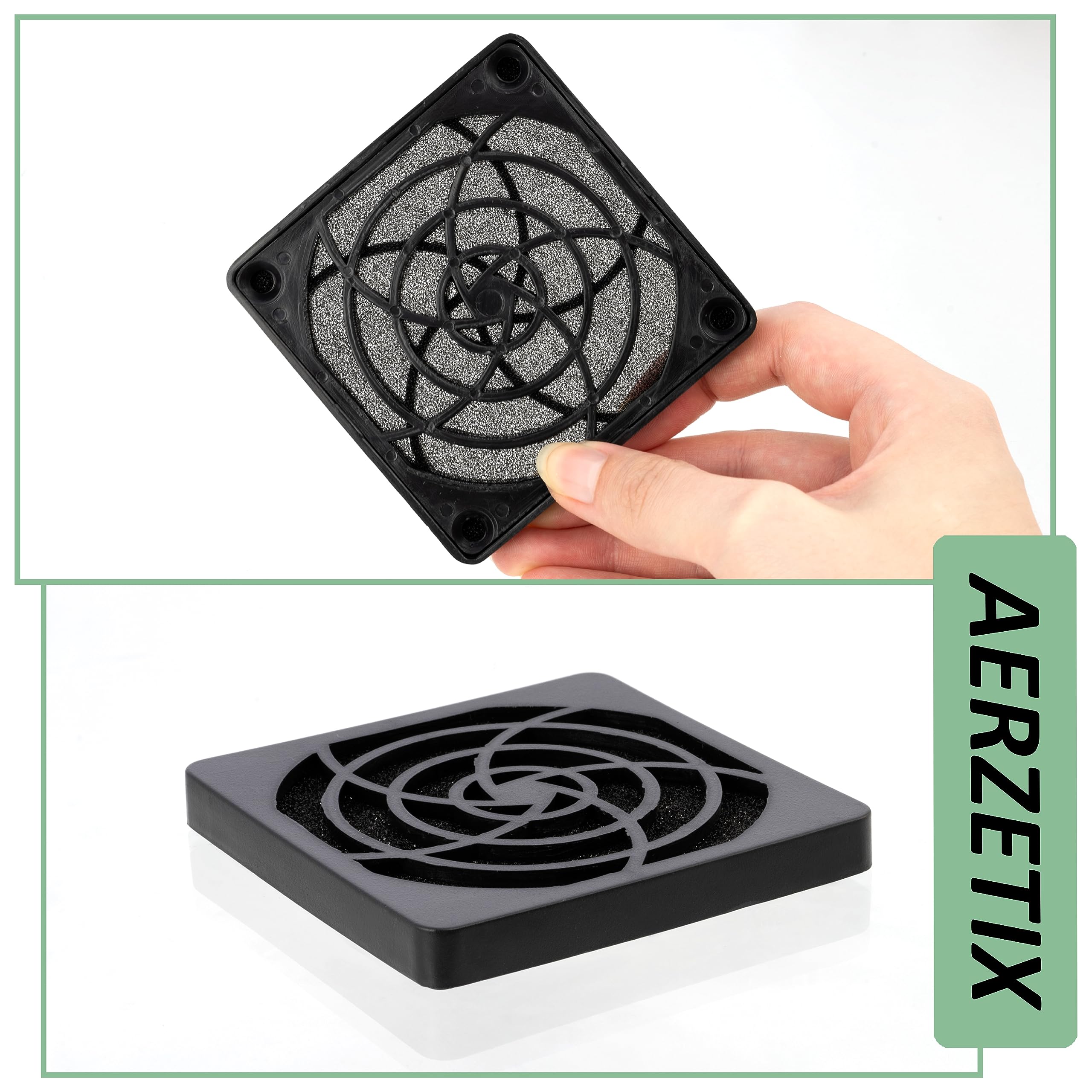 Aerzetix Set 2 Griglie Per Ventola 80x80 Mm In ABS – Protezione Per PC, Stampanti, Proiettori, Colore Nero