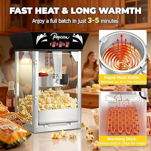 Miniatura 2 de Máquina comercial de palomitas de maíz de 12 onzas, 850 W, máquina de palomitas de maíz de cine, máquina de maíz de mesa negra con control de 3