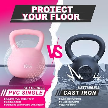 soges PVC One-Piece Kettlebell with Wide Handles, Strength Training Kettlebells 5lb to 35lb Optional for Women of Different Levels, Iron Sand Filled Soft Kettlebell
