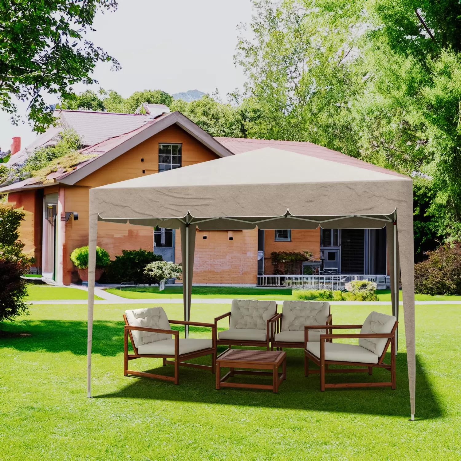 BRICOZONE Gazebo Pieghevole 3 x 3 M Idrorepellente con Struttura in Acciaio Copertura 160 gr/m² e 4 Sacche per Pesi Sacca di Trasporto Chiusura a Fisarmonica per Giardino Campeggio Fiere (Tortora)