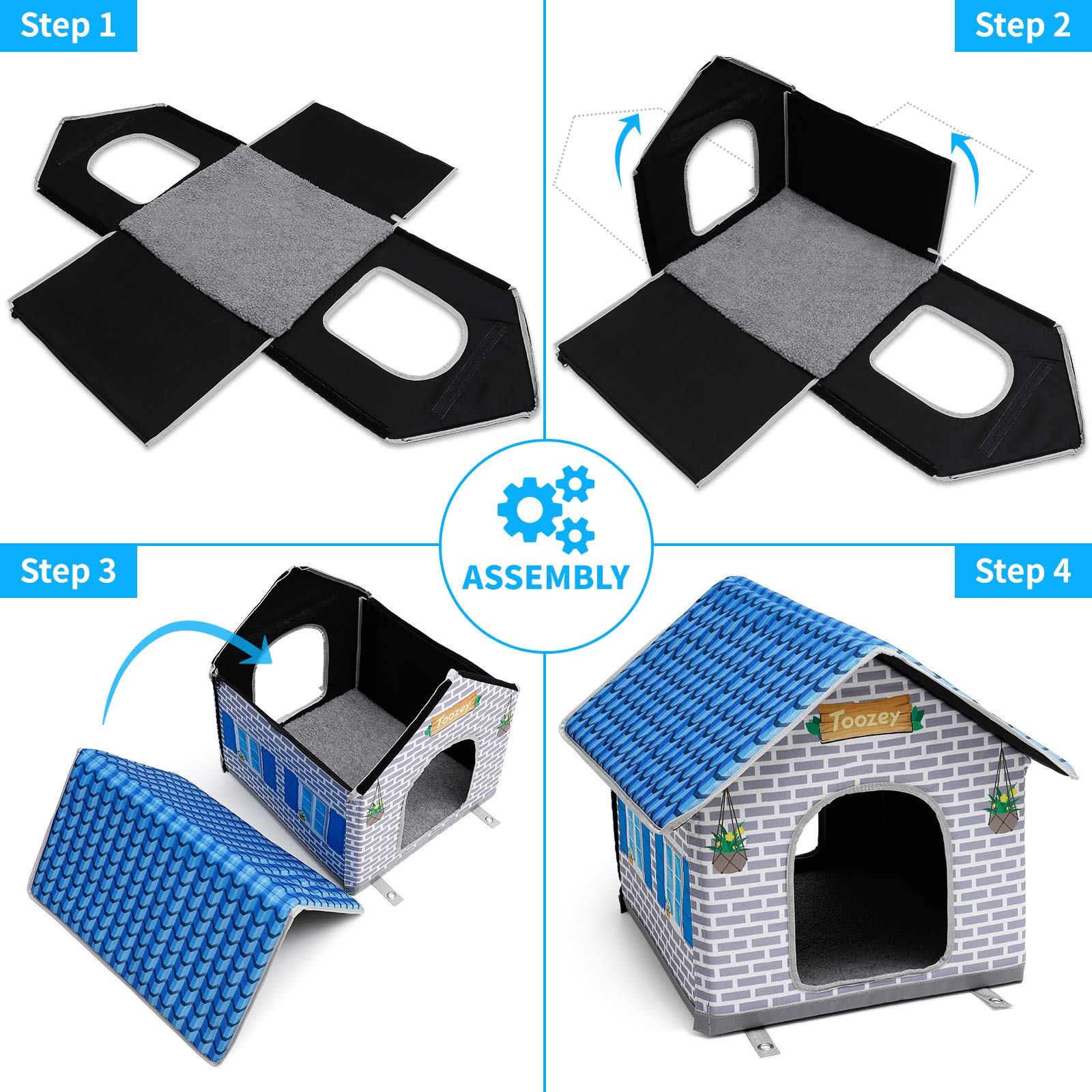 Toozey Heated Cat House for Winter, Indoor/Outdoor Weatherproof Cat House with Heated Pet Pad, Providing Safe Feral Outdoor Cat House for Cats or Small Dogs, Easy to Assemble Cat Shelter