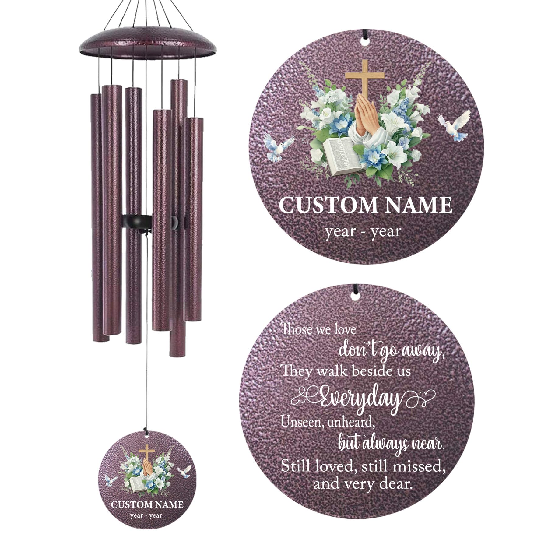 Personalized Deep Tone Wind Chimes Memorial with Pray, Keepsake Gift