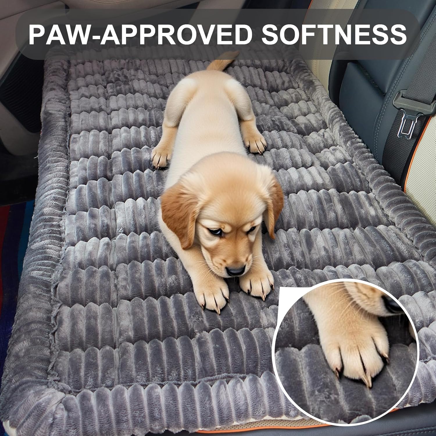 Backseat Pet Bed Mat Non-Slip Dog Car Seat Cover Scratch Chew Resistant Dog Blanket for SUVs, Trucks & Sedans 23" x 51" Easy Clean Comfortable Car Travel Pet Pad, Pure Grey