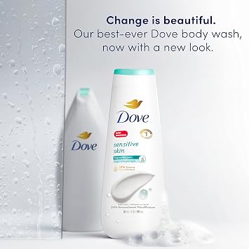 Dove Body Wash Sensitive Skin 4 Count Hypoallergenic, Paraben-Free, Sulfate-Free, Cruelty-Free, Moisturizing Skin Cleanser Effectively Washes Away Bacteria While Nourishing Skin 20 oz